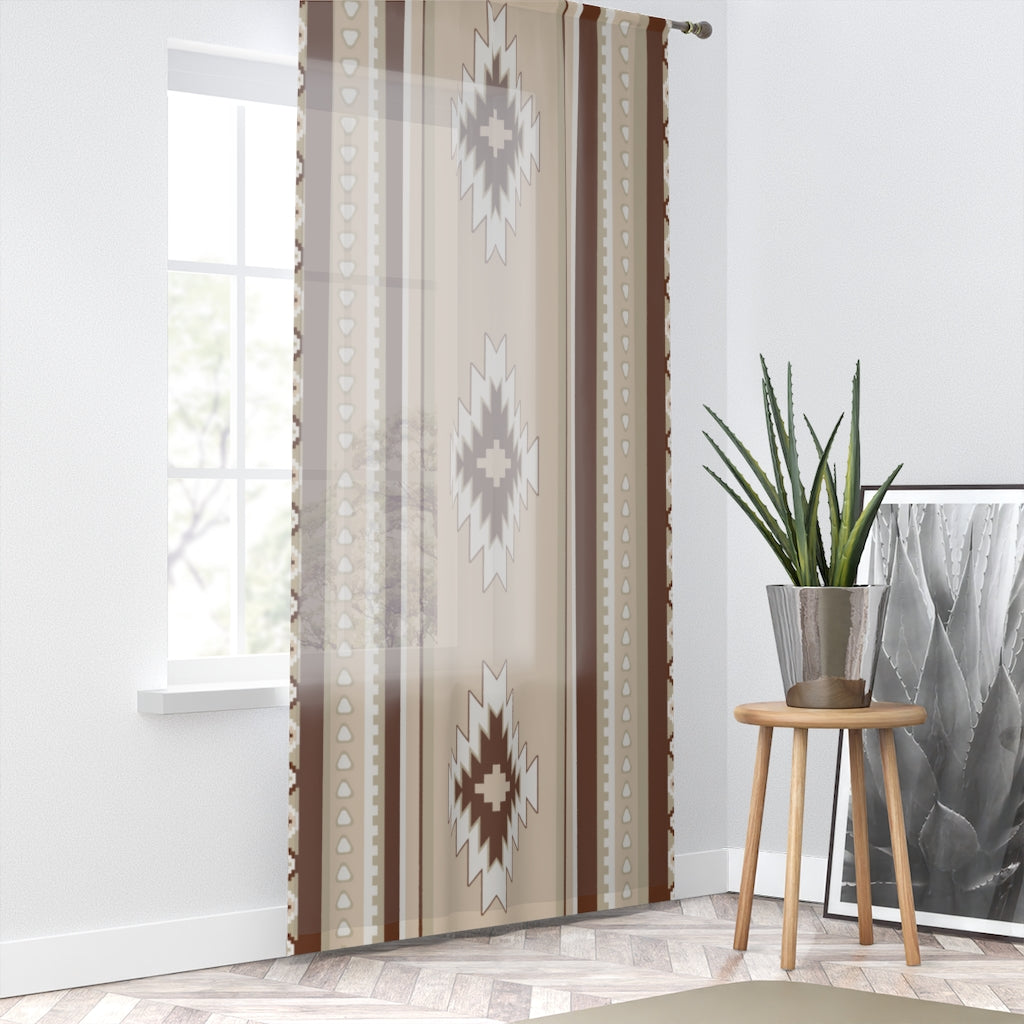 Beige Mohave Southwestern Print Sheer Window Curtain - Single Panel for Living Room, Bedroom & Home Decor