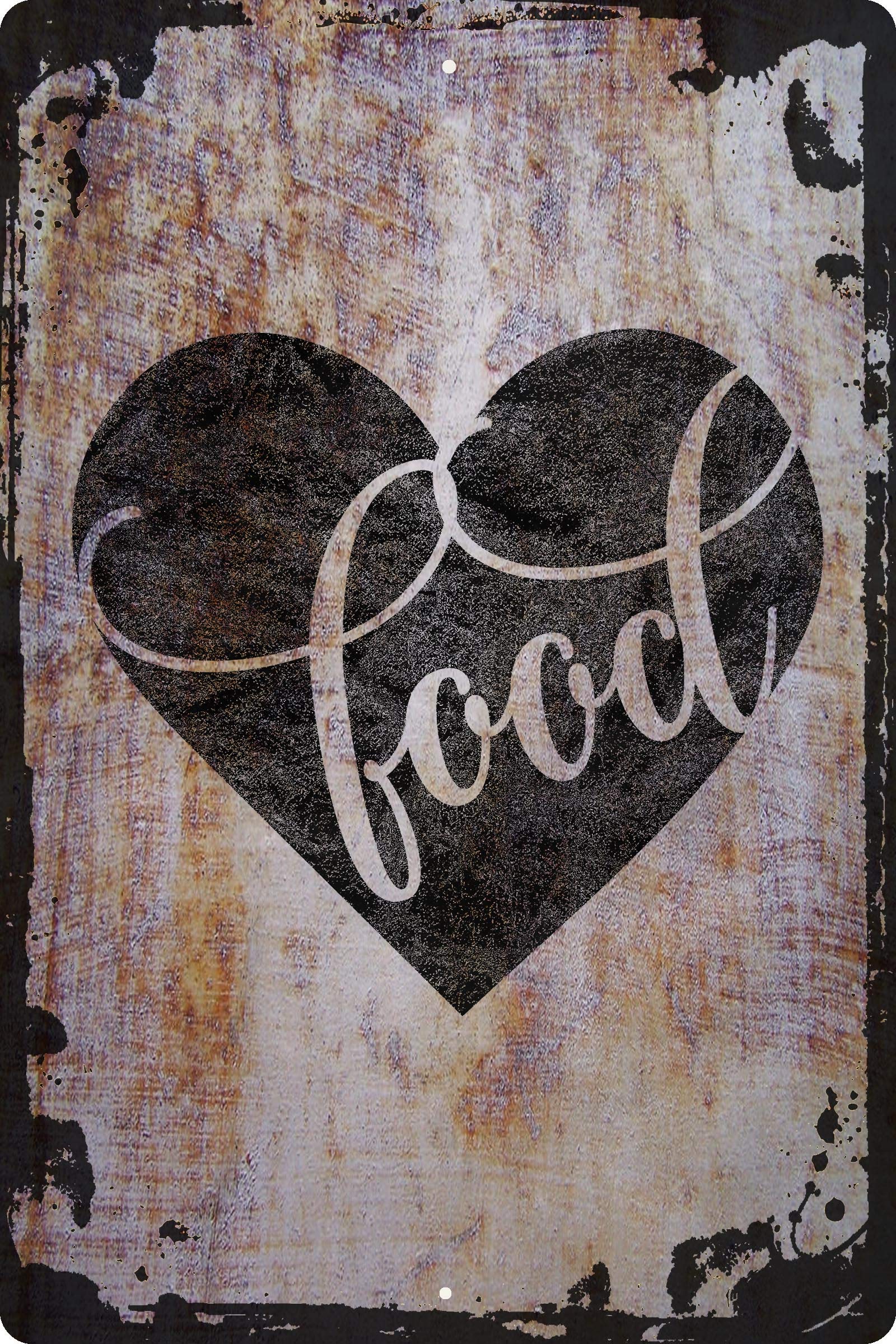 Funny Beige Wall Art Decor - 12x18 Inch Love Food Heart Cursive Print - Perfect for Kitchen, Dining Room & Gift for Food Lovers - Hungry Happy Hangry Snacks Meals Quote