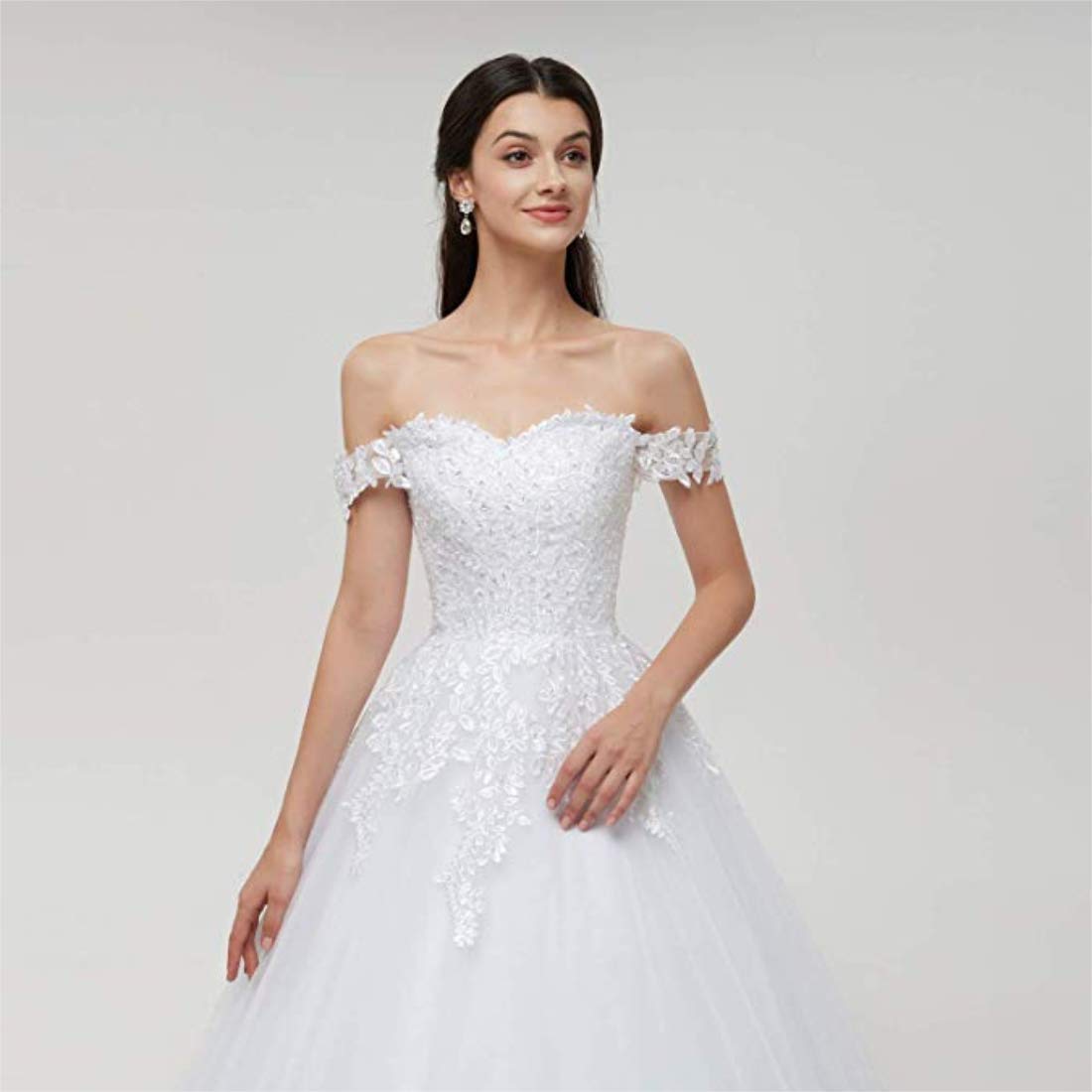 Elegant White Off Shoulder Sleeveless Lace Wedding Dress for Women - A-Line Formal Evening Gown with Applique Details | Perfect for Bridal, Prom, Cocktail Party & Special Occasions