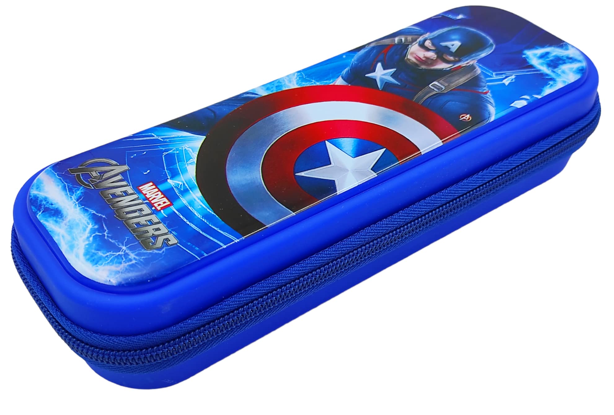 Johnnie Boy Captain America Pencil Box with Built-in Pencil Stand - Durable & Spacious Zippered Pencil Case for Boys (Dark Blue) - Perfect for School, Office & Travel Organization