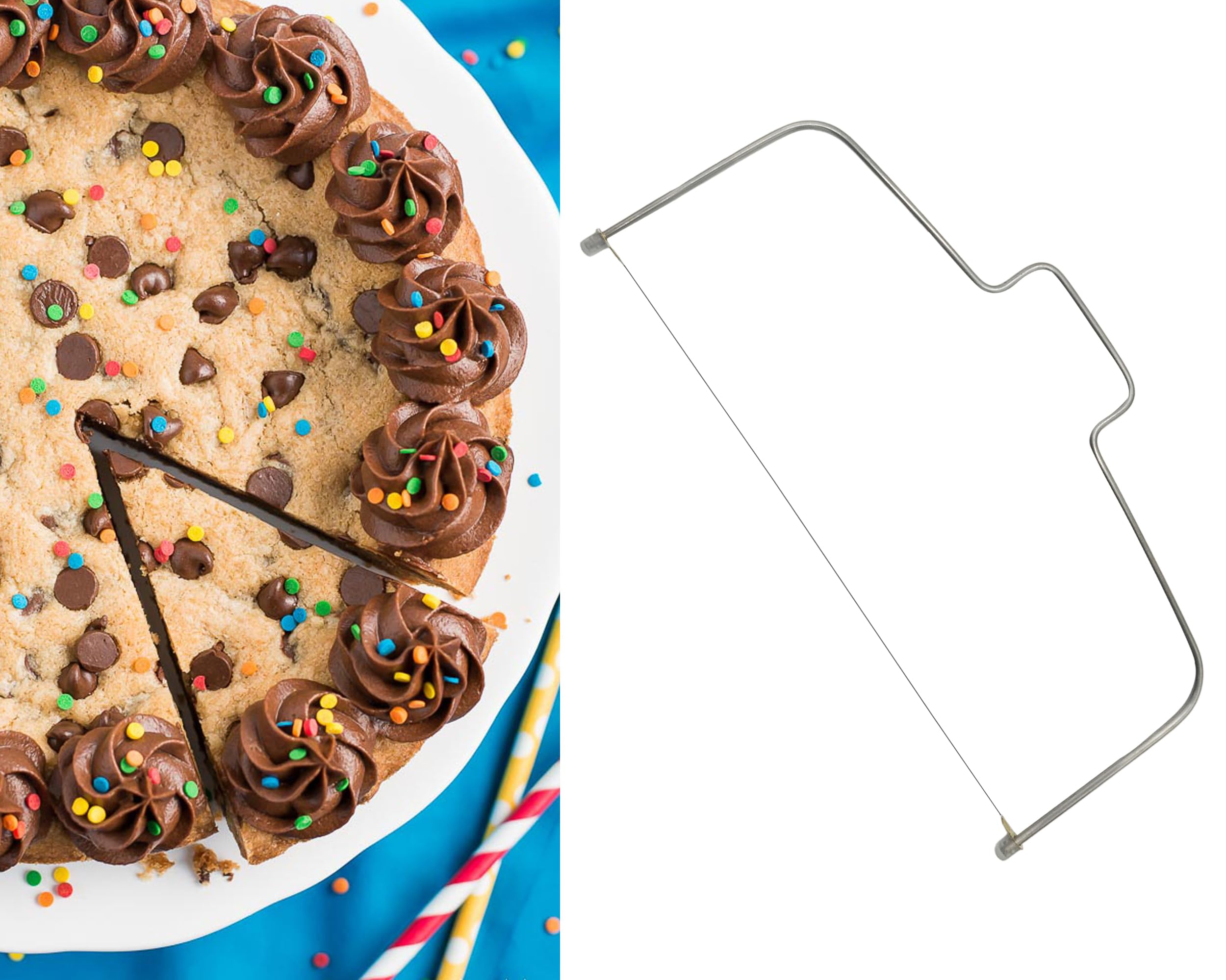 Professional Stainless Steel Cake Slicer & Wire Cutter - Heavy Duty Cake Knife for Soft & Hard Cakes - Extra Wire Included - Perfect for Birthday, Wedding, and Bakery Cake Cutting