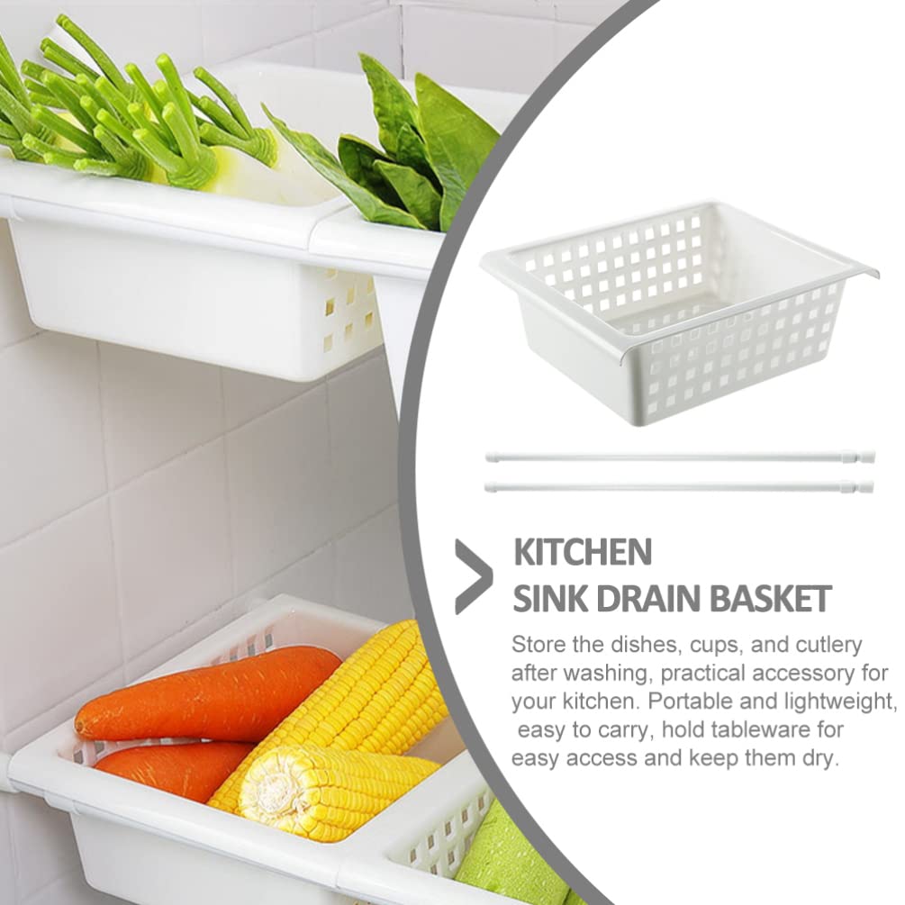 1 Set Kitchen Sink Drain Basket with Telescopic Rod - Stainless Steel Colander Strainer for Washing Fruits, Vegetables, Dishes - Perfect for Draining Pasta, Salad, and Kitchen Utensils