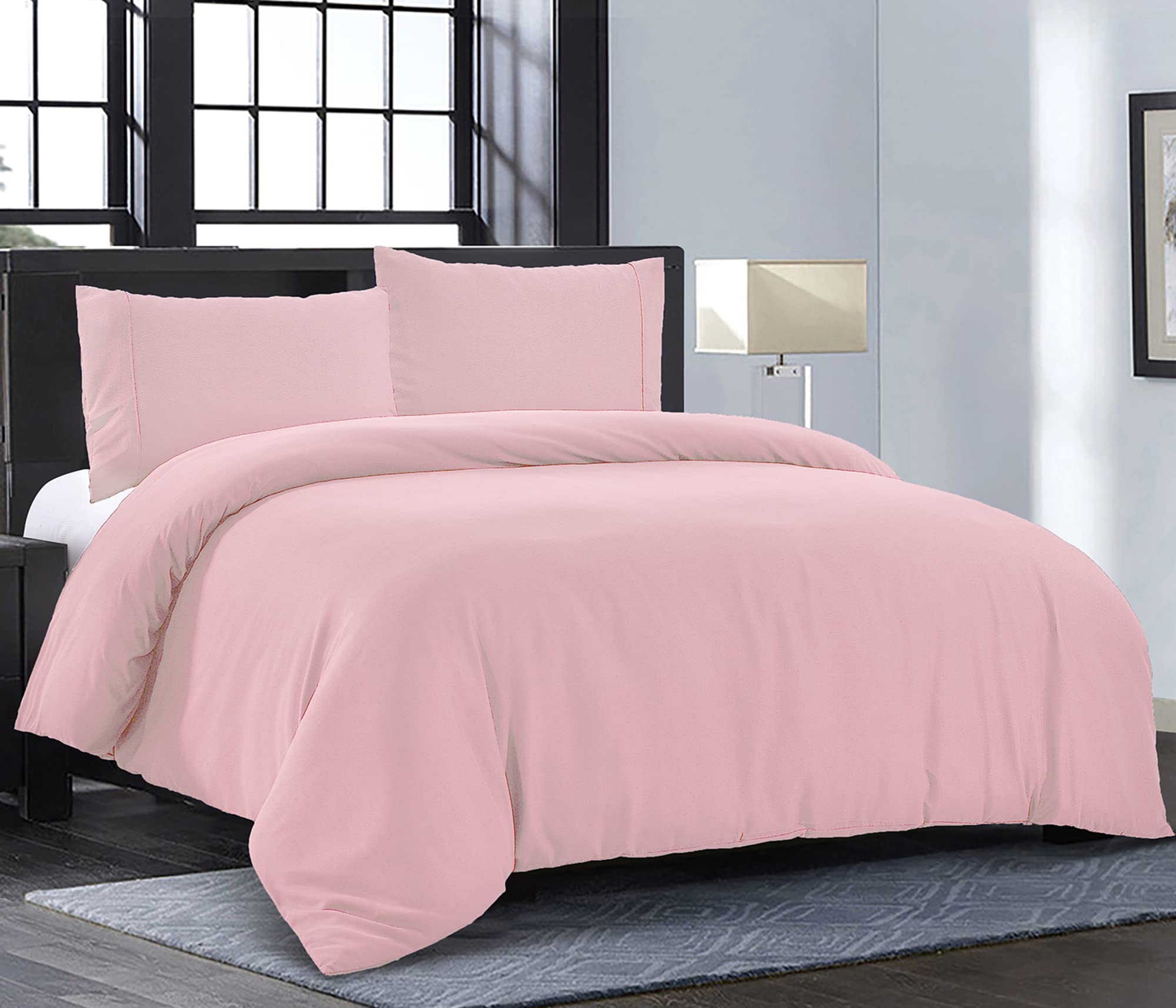Luxury 1800 Brushed Microfiber Queen Duvet Cover Set - 3 Piece Soft & Breathable Comforter Cover with Zipper Closure & 2 Pillow Shams - Hotel Quality Bedding in Baby Pink - Perfect for Master Bedroom, Guest Room & Cozy Home Decor
