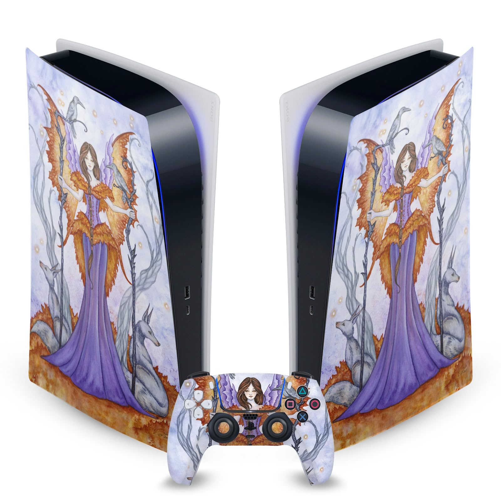 Official Licensed Amy Brown Raven Pixie Fairy Art Vinyl Skin Decal for Sony PlayStation 5 PS5 Digital Console & DualSense Controller - Protective Gaming Sticker for Enhanced Aesthetics & Grip - Perfect for Gamers & Collectors
