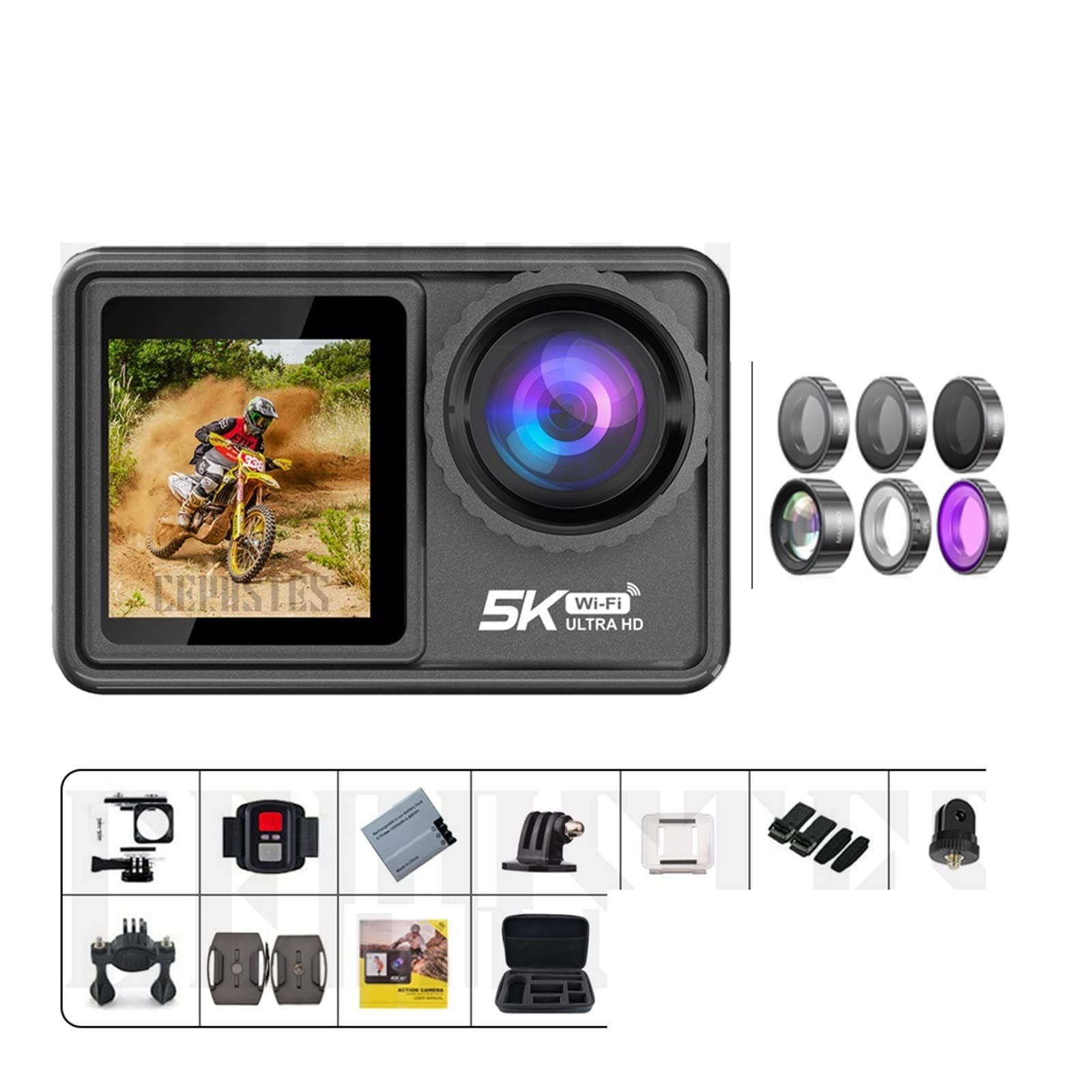 5K 4K 60FPS Action Camera with 48MP Zoom, EIS Stabilization & Interchangeable Lens - Waterproof Sports Camera for Vlogging, Diving, Skiing, Cycling & Outdoor Adventures (128GB)