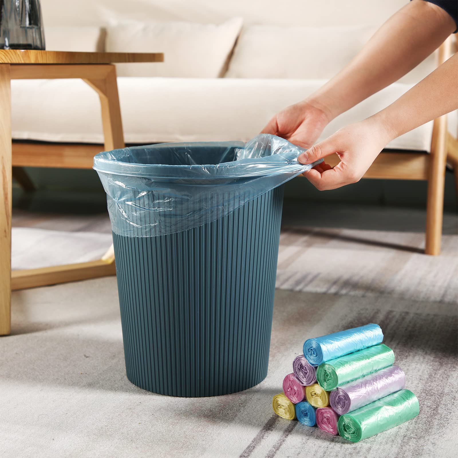 200 Counts Small Garbage Bags 1.5 Gallon | Unscented Strong Mini Trash Bags | Colorful Wastebasket Liners for Kitchen, Bathroom, Office, Home & Bedroom | 10 Rolls | Perfect for Small Trash Cans, Desk Bins & Pet Waste Disposal