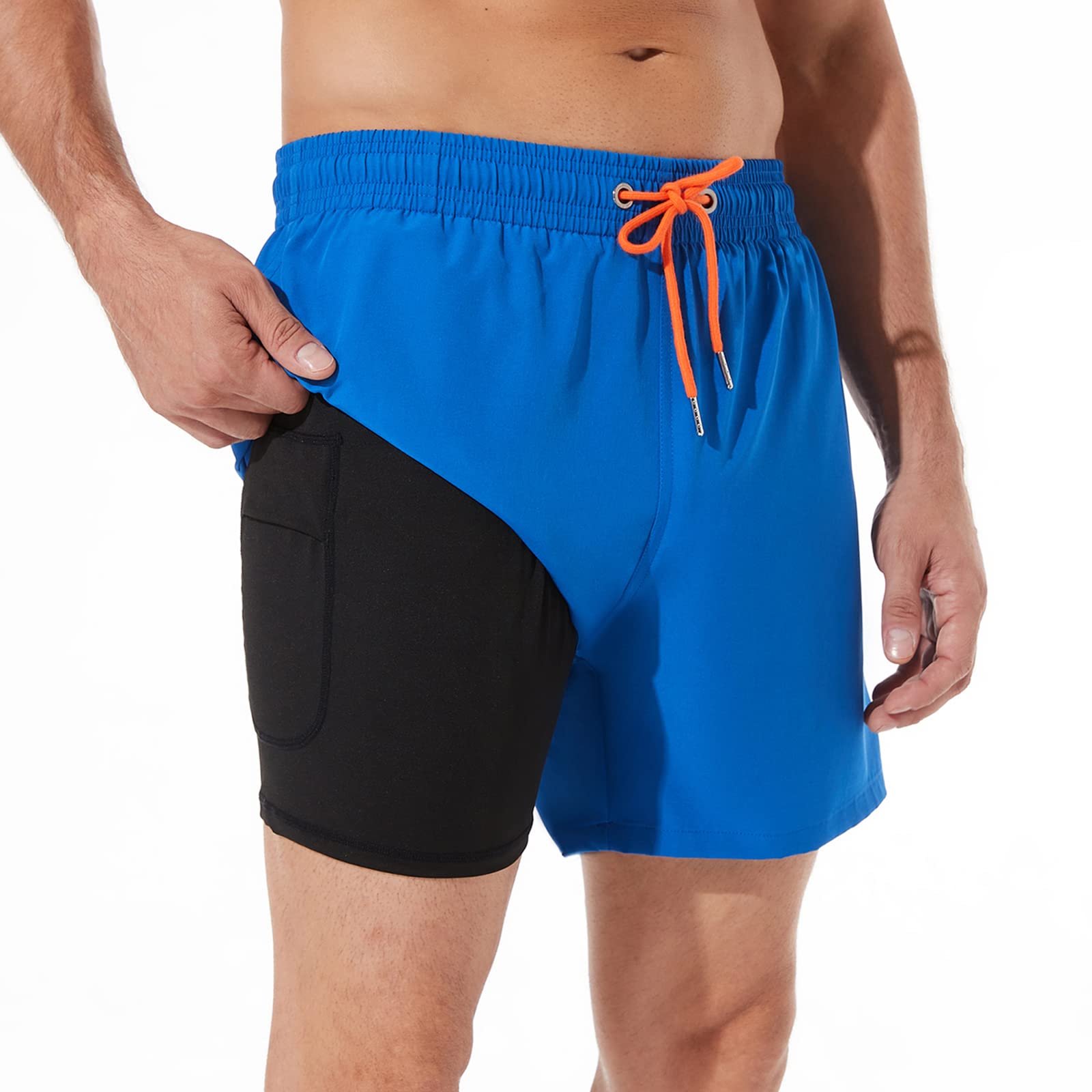 BRISIRA Men's Quick Dry Swim Trunks 5 Inch Inseam Beach Shorts with Compression Liner & Zipper Pocket - Perfect for Swimming, Surfing, and Summer Vacation
