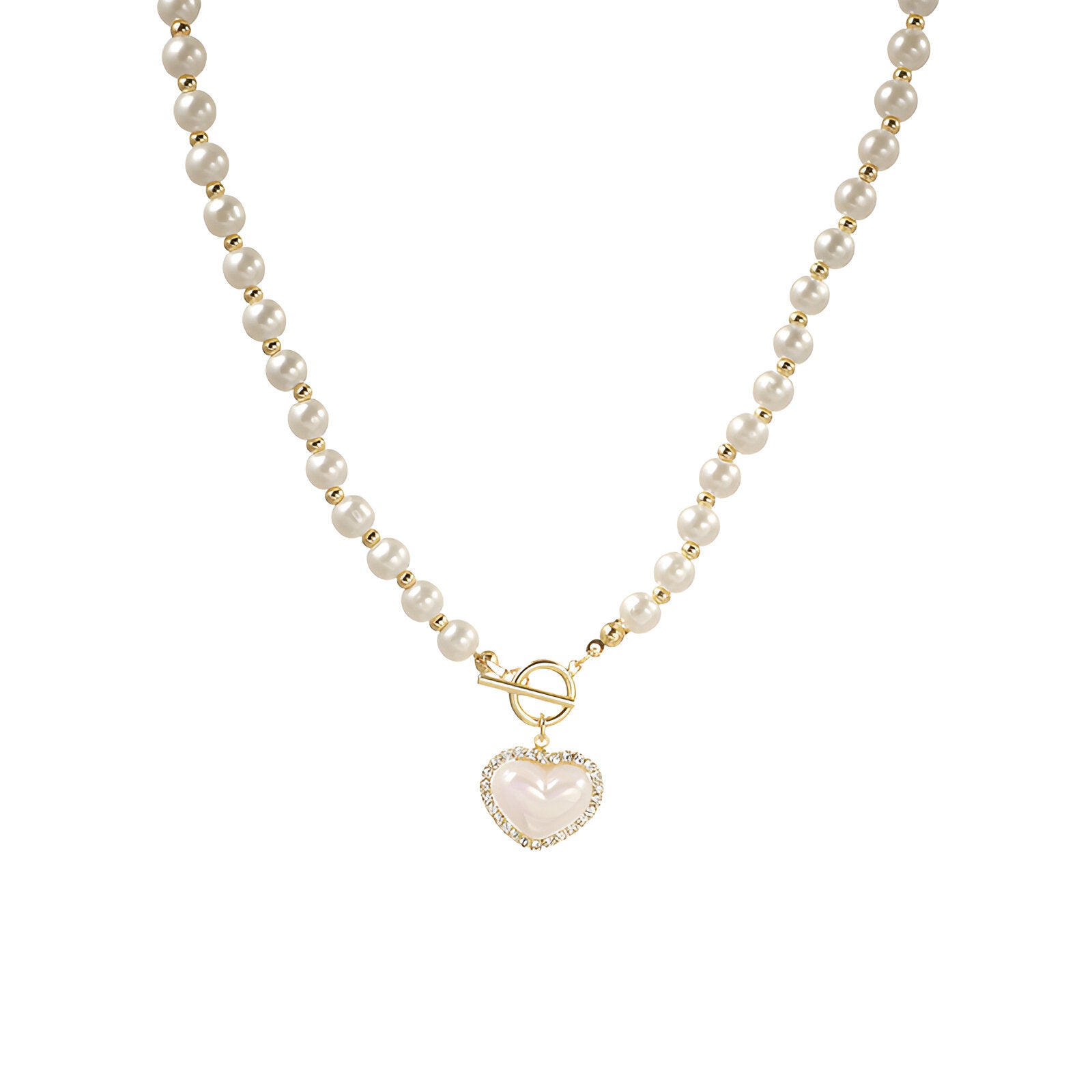 Elegant Heart Charm Pearl Beaded OT Necklace for Women | HN2013 | Perfect Gift for Valentine's Day, Anniversary & Special Occasions