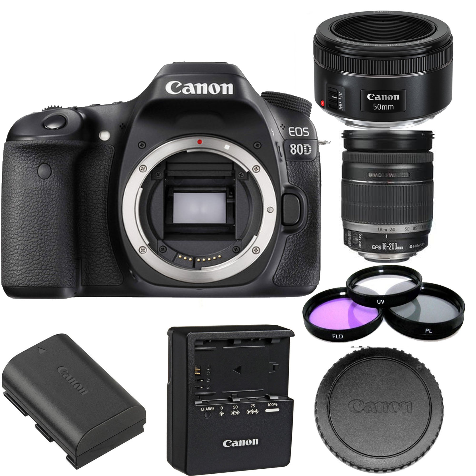 Canon EOS 80D DSLR Camera with 18-200mm IS Lens & EF 50mm f/1.8 STM Lens + Filter Kit - Professional Photography for Travel, Portraits & Events