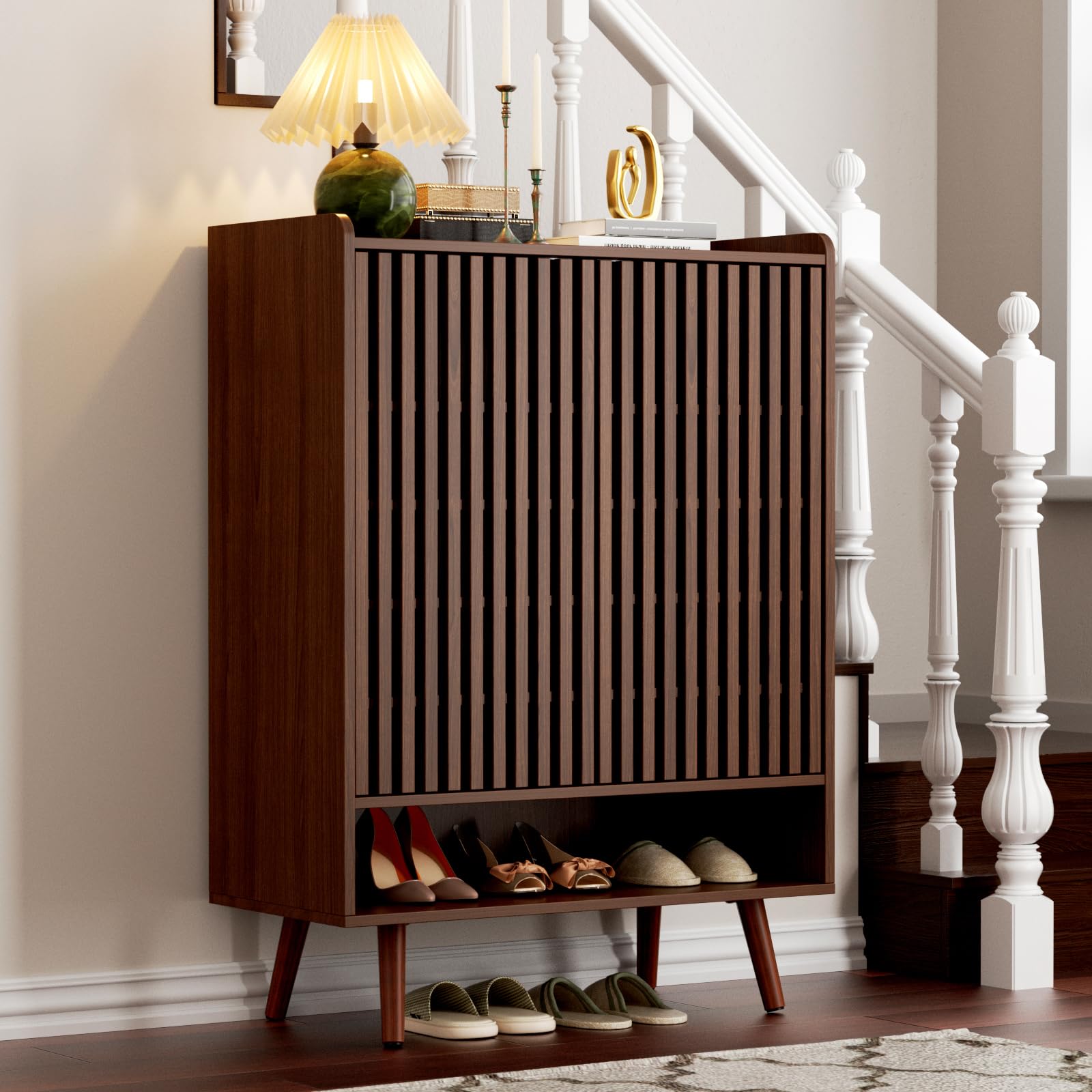6-Tier Large Shoe Storage Cabinet with Doors - Holds Up to 24 Pairs of Shoes, Adjustable Shelves Freestanding Entryway Organizer for Hallway, Closet & Living Room (Walnut Finish) - Perfect for Small Spaces & Shoe Lovers