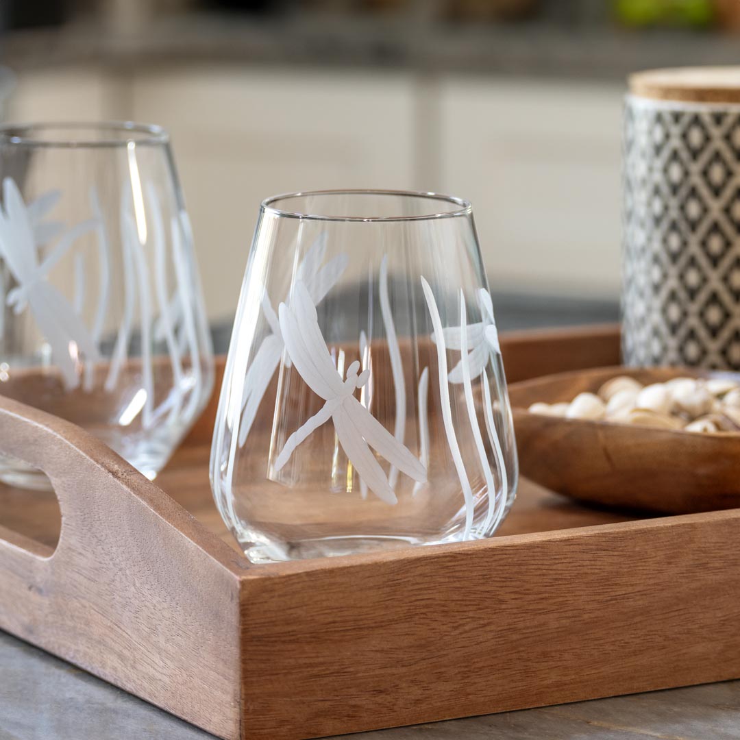 Dragonfly 18oz Stemless Wine Tumblers - Set of 12 Unbreakable Glass Cups for Wine, Cocktails & Beverages | Perfect for Parties, Weddings & Outdoor Gatherings
