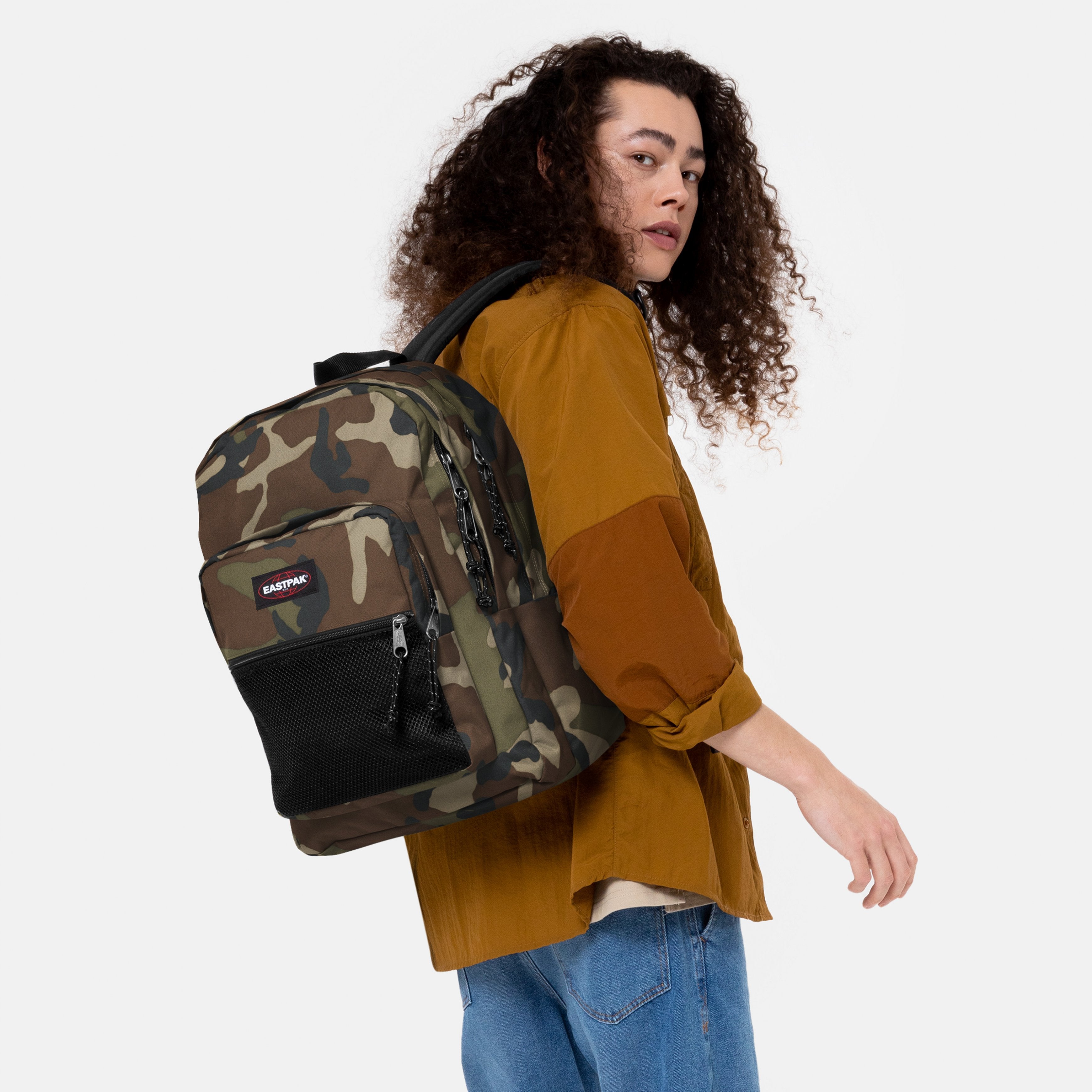 Eastpak Pinnacle Backpack - Durable Camo Laptop Backpack for School, Travel & Work | Water-Resistant & Spacious Design for Students & Professionals