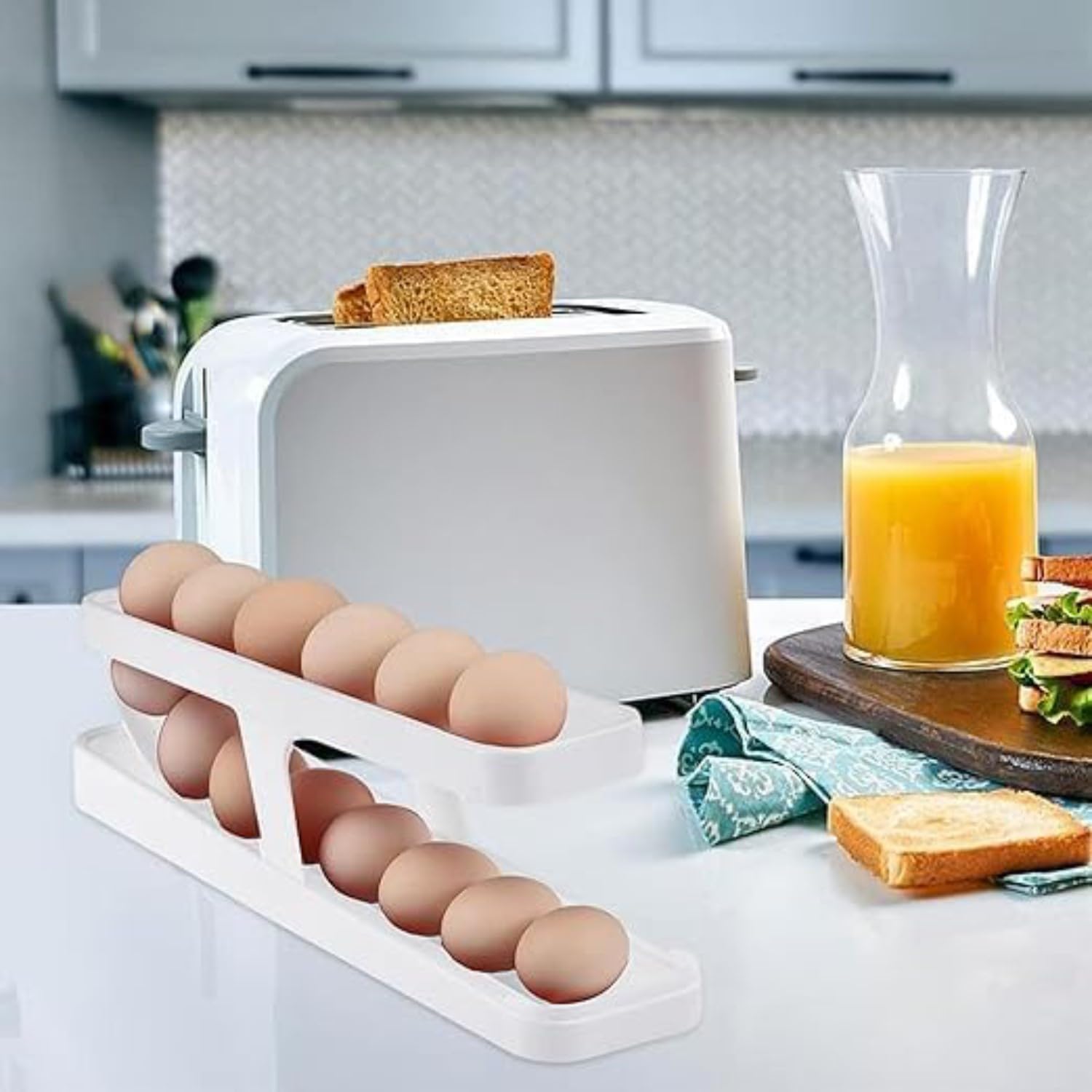 Portable Rolling Egg Dispenser - Foldable Space-Saving Automatic Egg Roller for Kitchen & Refrigerator Storage | Perfect for Breakfast Prep, Baking, and Organized Fridge Display (1 Pack)