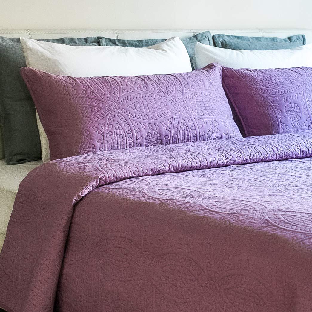 Mezzati Purple Jasper Quilt Set - King/Cal King - Brushed Microfiber Bedding for Luxurious Comfort