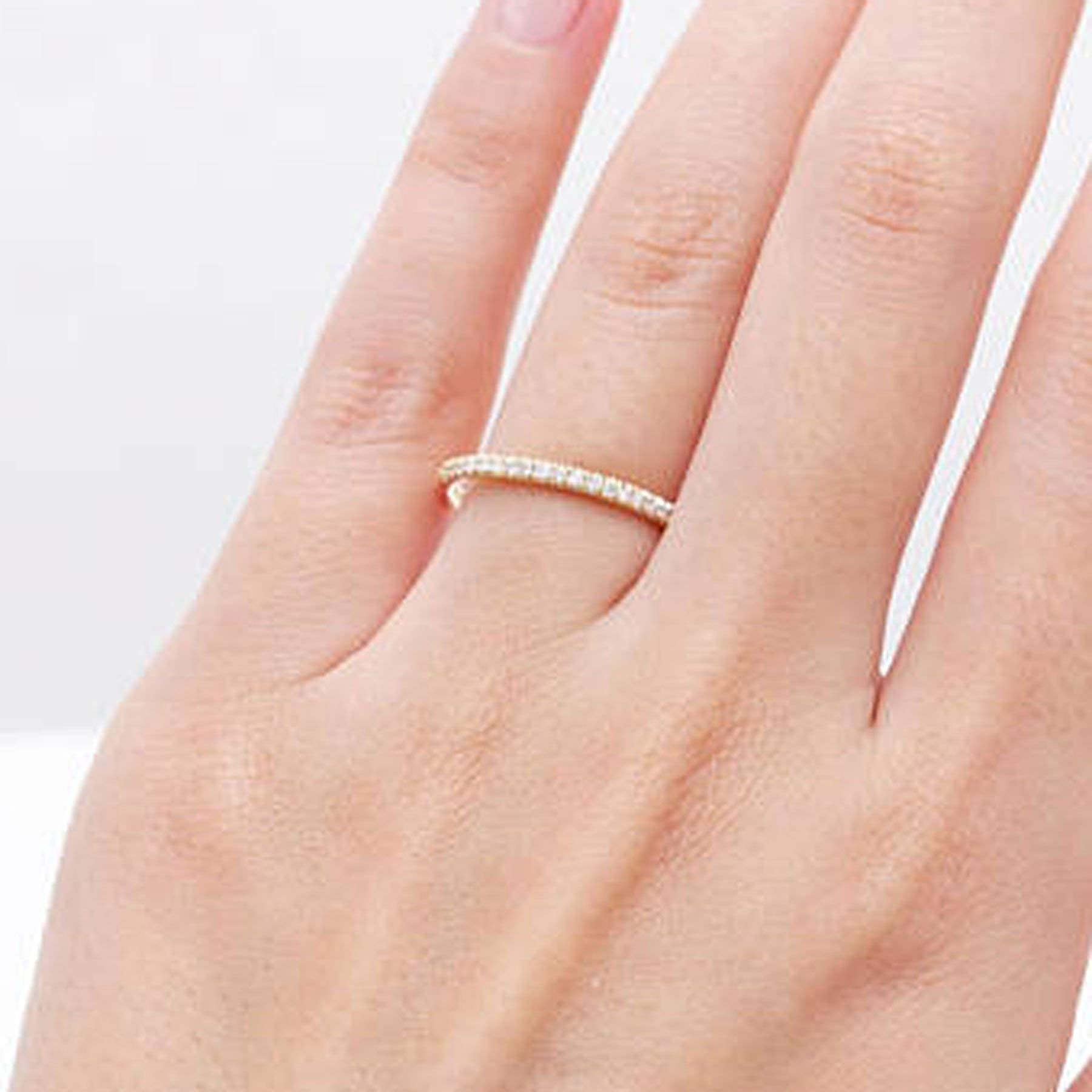 14K Rose Gold 1.7mm Diamond Halfway Wedding Band - Dainty Stackable Diamond Ring for Women, Perfect Matching Band for Engagement Rings, Promise Ring, Anniversary Gift (Ideal for Weddings, Proposals & Special Occasions)