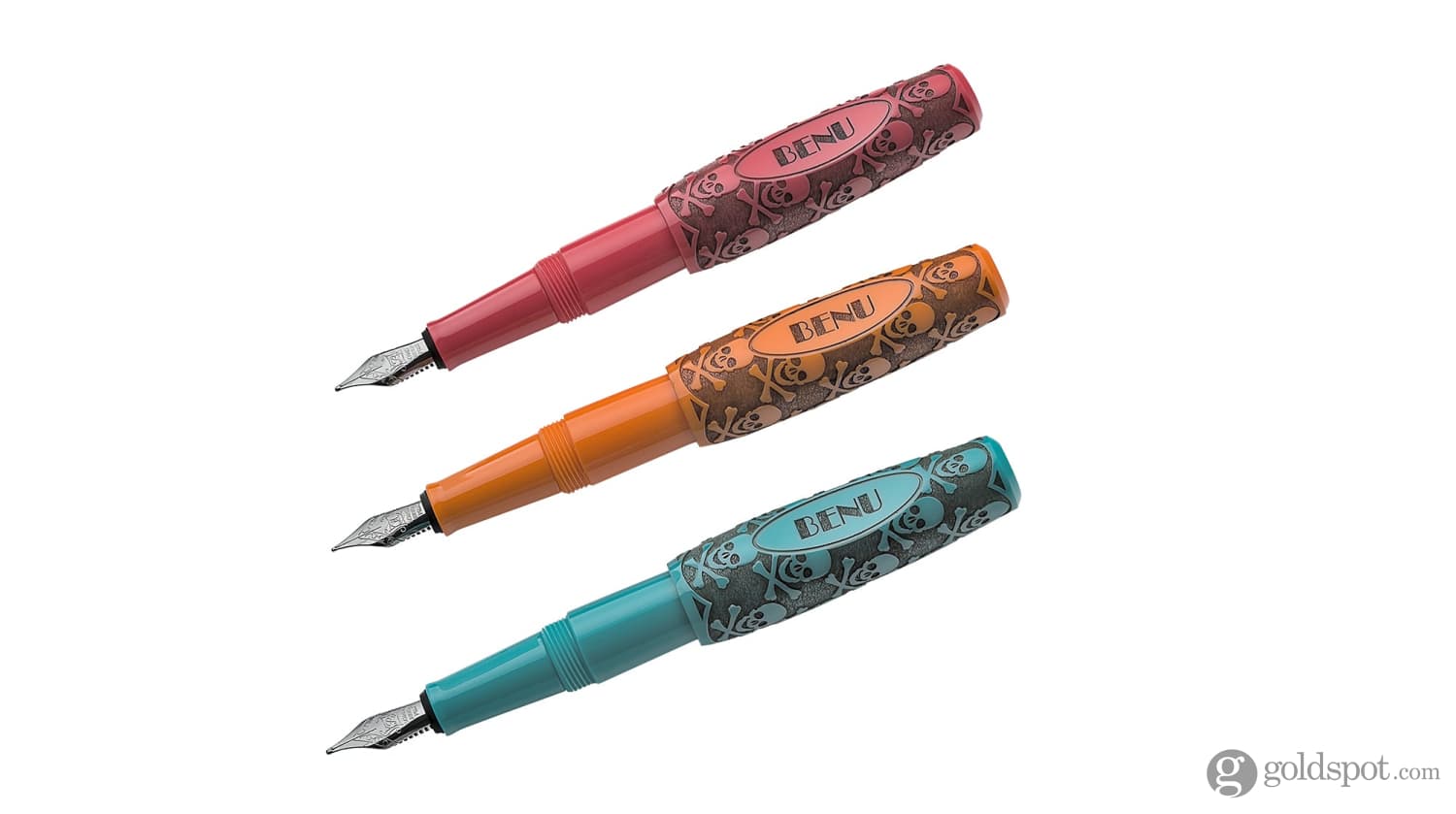 Benu Pixie Collection Fountain Pen Set - Vintage Jolly Roger Design, 3 Premium Ink Pens for Calligraphy, Writing & Gift Giving - Perfect for Office, School & Special Occasions