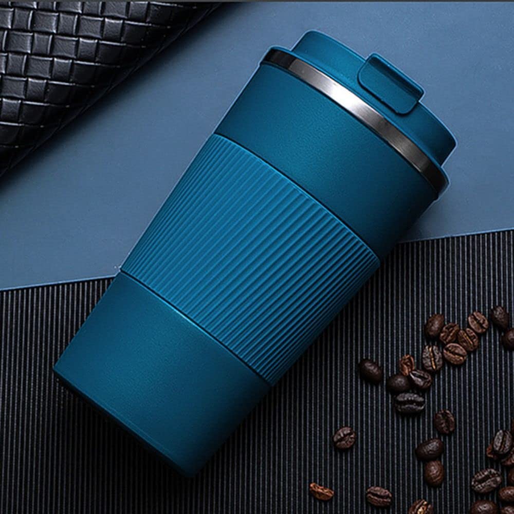 Premium Non-Slip Insulated Stainless Steel Vacuum Flask - 17oz/510ml Leakproof Coffee Tumbler for Gym, Hiking & Office - Double Wall Thermal Water Bottle (Blue) - Perfect for Hot & Cold Beverages On-The-Go