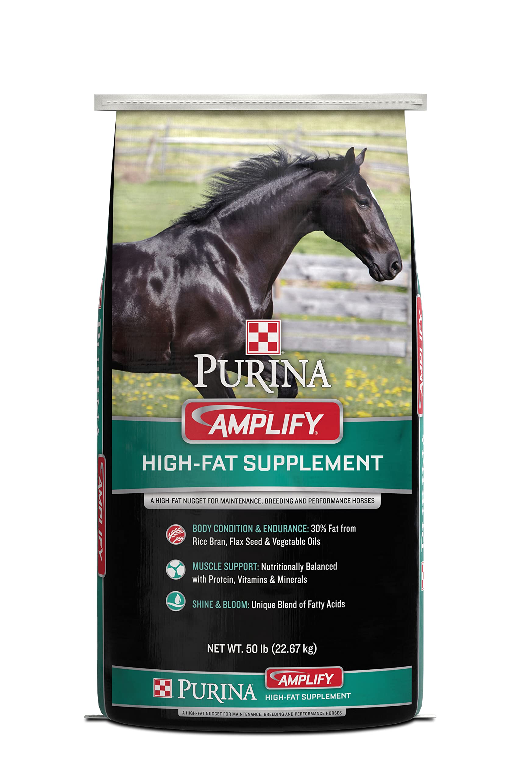 Purina Amplify Equine High-Fat Horse Supplement - 50 lb Bag for Maintenance, Breeding & Performance Horses | Supports Energy, Coat Health & Muscle Development | Ideal for Show Horses, Racehorses & Breeding Stock
