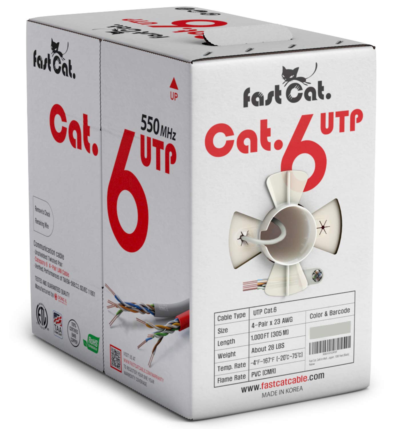 Premium Cat6 Ethernet Cable 1000ft - 23 AWG CMR Rated, Solid Bare Copper Wire, Noise-Reducing Cross Separator - 550MHz/10Gbps UTP LAN Cable (White) - Ideal for Home Networking, Office Setup, Gaming & High-Speed Data Transfer