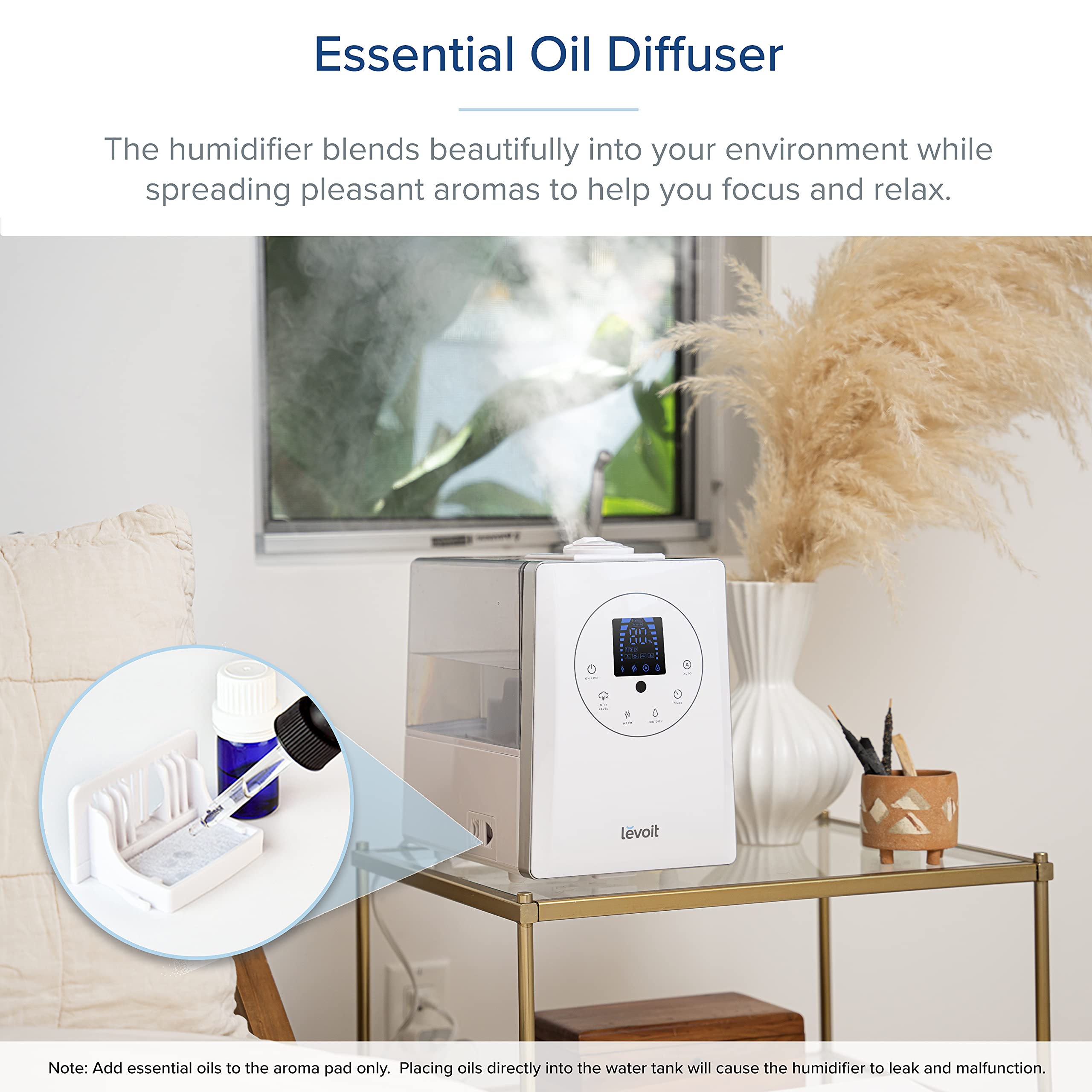 LEVOIT 6L Warm and Cool Mist Humidifier for Large Room | Bedroom & Plant Humidifier with Remote Control, Essential Oil Diffuser, Filterless, Auto Mode, 60H Runtime | Perfect for Home, Office, Nursery & Dry Climate Relief