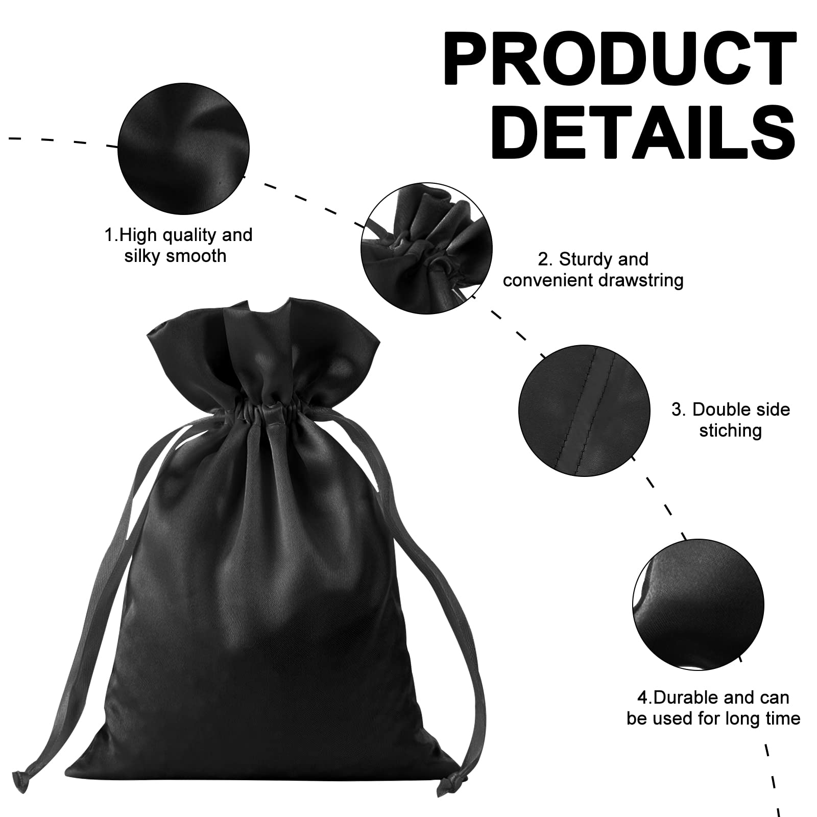 30pcs Black Satin Drawstring Gift Bags 6x9.5 Inch - Elegant Wedding Favor Pouches, Christmas Party Favors, Jewelry Storage Bags for Small Items - Perfect for Bridal Showers, Birthday Gifts & Holiday Events