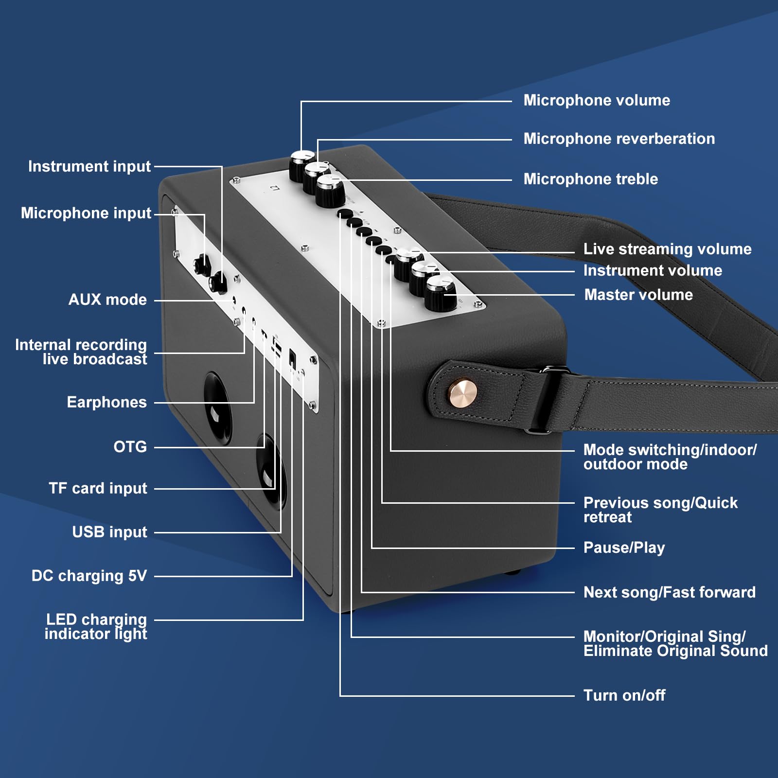 Portable Karaoke Machine with 2 UHF Wireless Microphones - Bluetooth Speaker for Adults, PA System with Remote Control, Volume Adjustment & LED Lights (Supports TF/USB/AUX/OTG) - Perfect for Home Parties, Outdoor Gatherings & Professional Performances