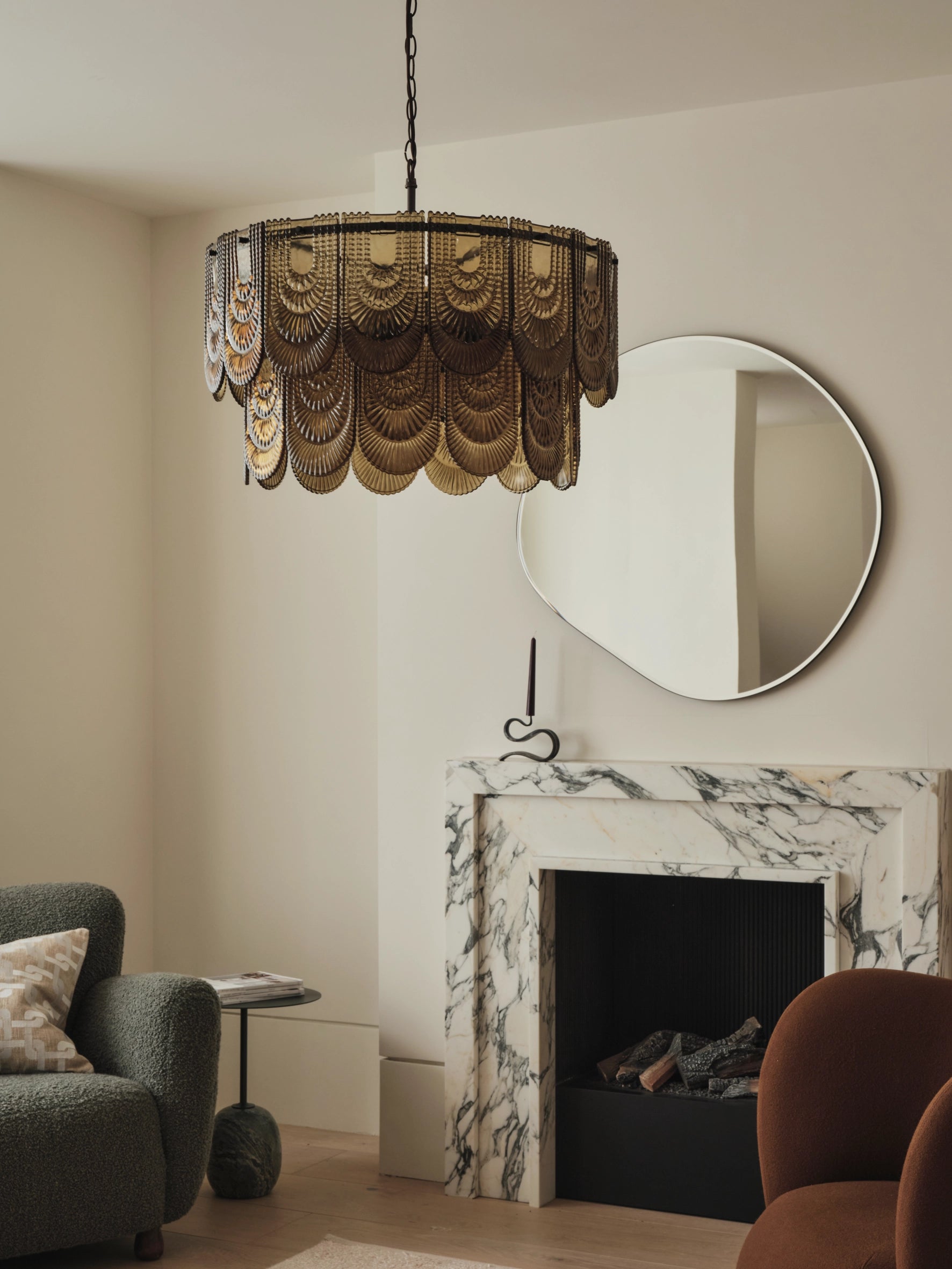 Selmes 4-Light Bronze Chandelier with Smoked Green Glass - Elegant Dining Room & Living Room Lighting Fixture