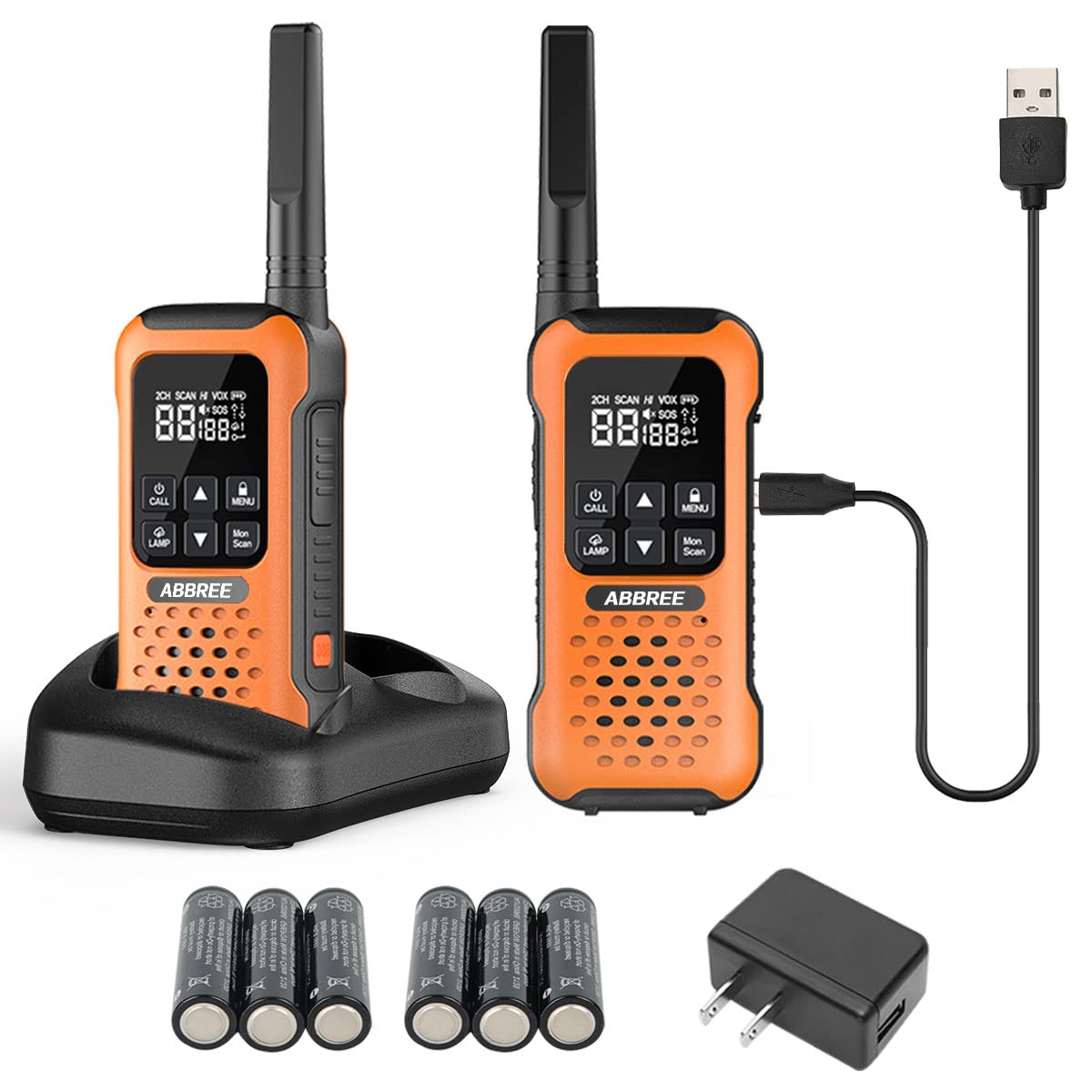 ABBREE AI-9R Waterproof Walkie Talkies IP67 Floating Two-Way Radios with 1200mAh Rechargeable AA Batteries - Long Range Communication, NOAA Weather Alerts, SOS Alarm & Flashlight - USB-C Charging - Ideal for Outdoor Adventures, Hiking, Camping & Emergency Preparedness