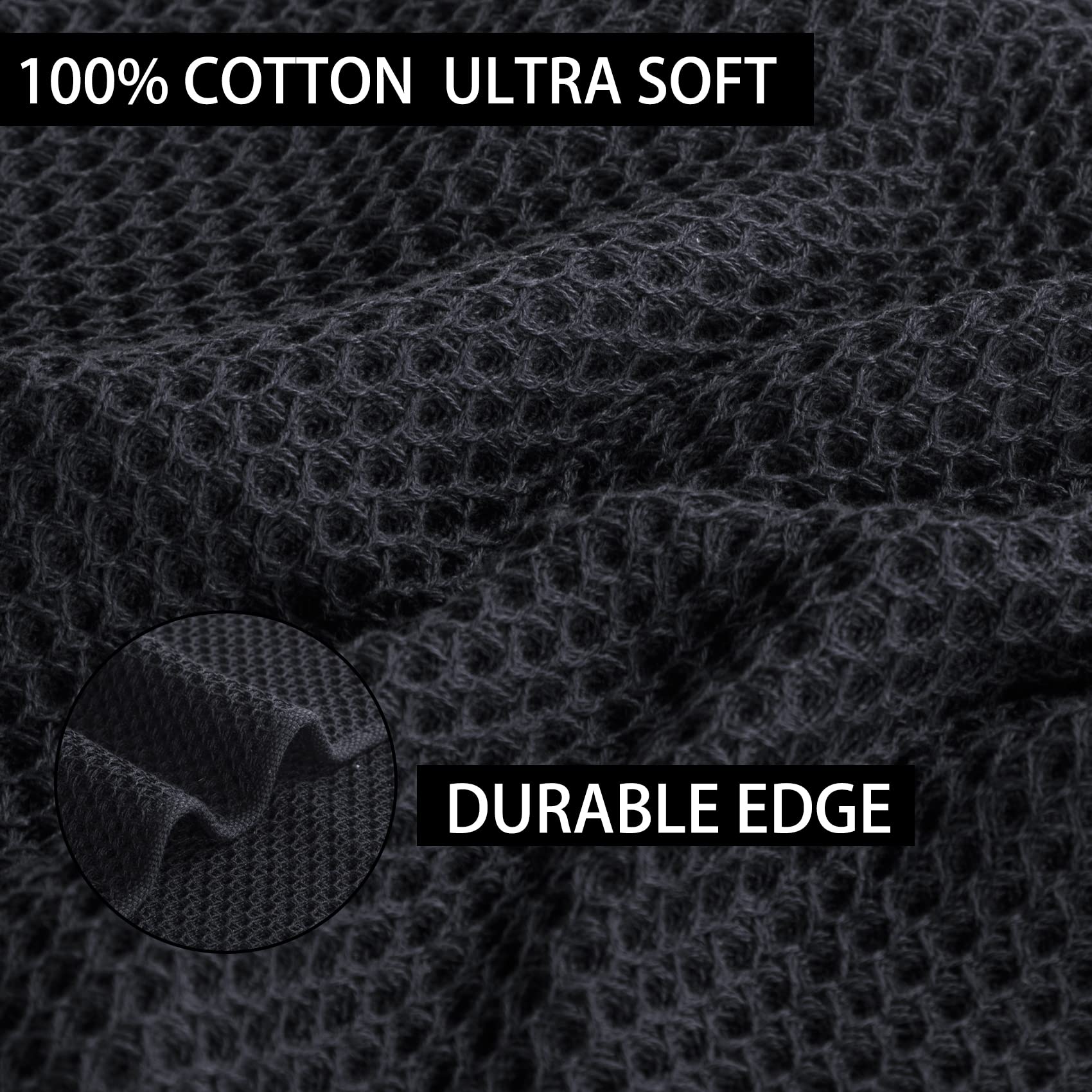 Joybest 8-Pack Cotton Waffle Weave Dish Cloths - Ultra Soft & Absorbent Kitchen Towels (12x12 Inches, Black) | Quick Drying Washcloths & Dish Rags for Cooking, Cleaning & Dish Drying