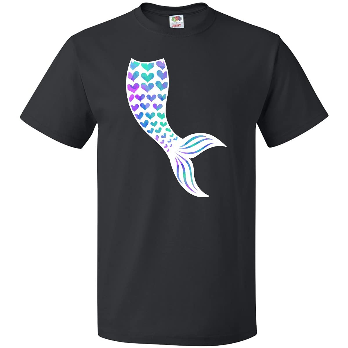 Inktastic Women's Mermaid Tail Watercolor Hearts Graphic T-Shirt - Casual Comfort Tee for Summer, Beach, and Everyday Wear