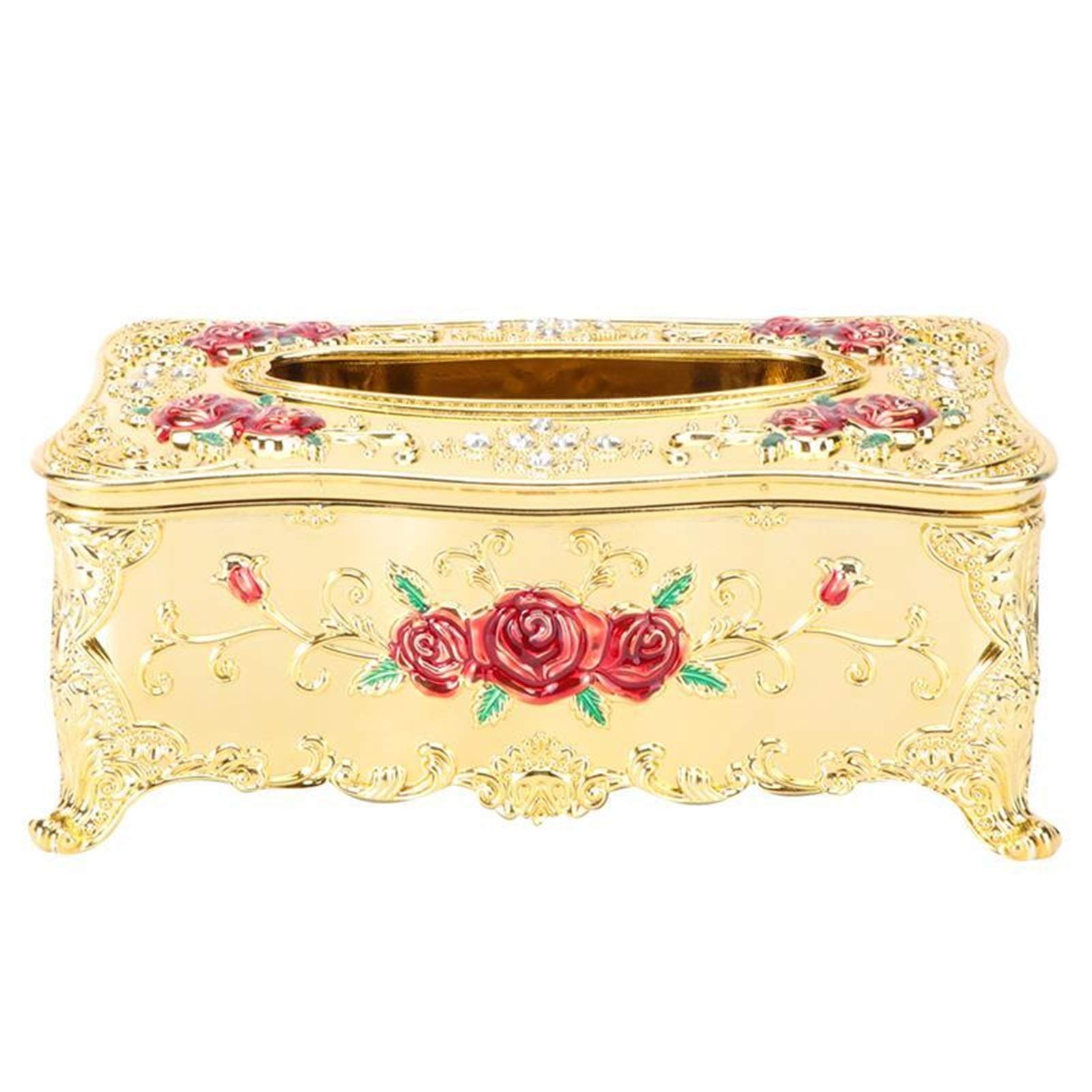 Luxury European Style Tissue Box Holder - Rose Patterned Desktop Napkin Case for Home, Office, Car & Kitchen - Decorative Paper Rack Table Accessory (Red) | Perfect for Living Room Decor, Dining Table Centerpiece & Bathroom Organization