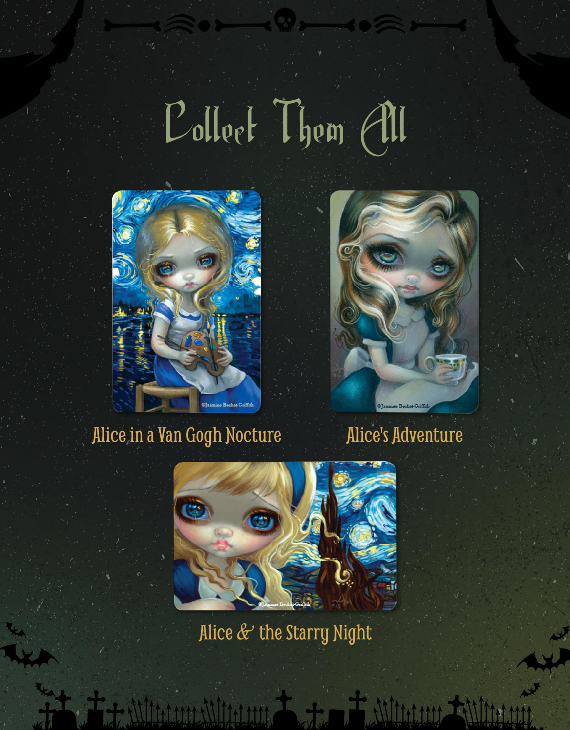 Arcane Vault - Gothic Fairy Tale Alice in Van Gogh Nocturne Wood Magnet by Jasmine Becket-Griffith | Laser-Cut, UV-Coated Decorative Fridge Magnet (1229-LM) | Perfect for Home, Office & Gift Giving
