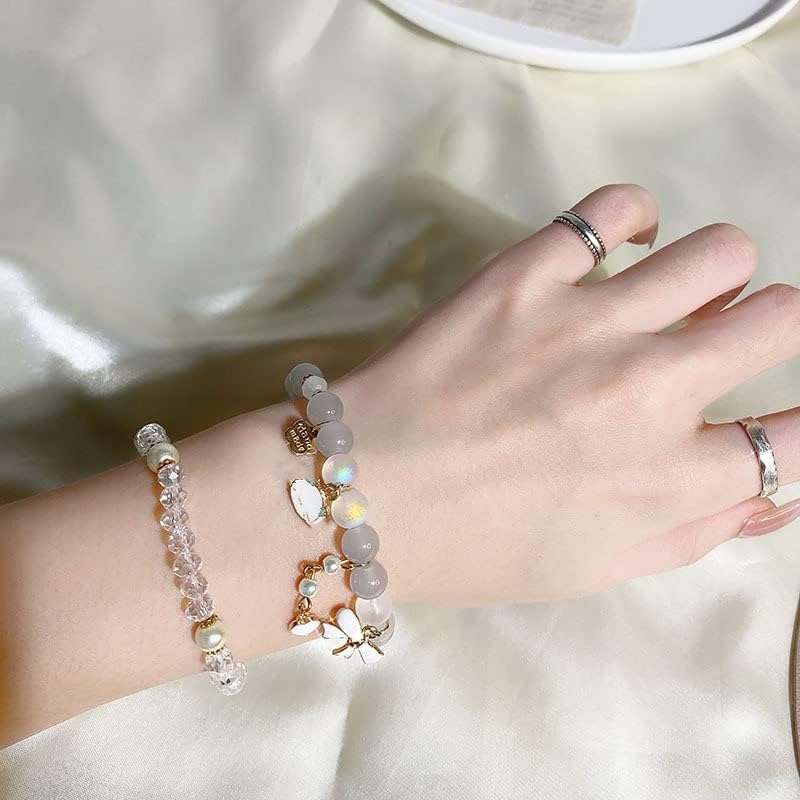 Elastic Cartoon Crystal Beads Pearl Bracelets - Adjustable Kawaii Beaded Strand Bracelet for Women & Girls - Graduation Charm Jewelry Gift for Kids - Perfect for Birthday Parties, School Events and Everyday Fashion Accessories