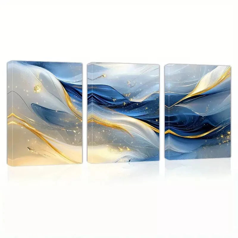 3-Piece Elegant Abstract Blue & Gold Line Wall Art Set - Framed Canvas 50x70cm (20x28in) - High Quality Print - Ready to Hang - Australian Made - Perfect for Living Room, Bedroom & Office Decor