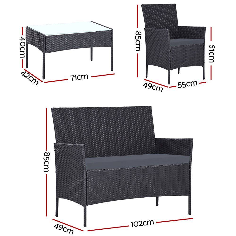 Gardeon 4-Piece Outdoor Patio Furniture Set - Grey Wicker Lounge & Dining Chairs for Backyard, Garden, Poolside Relaxation