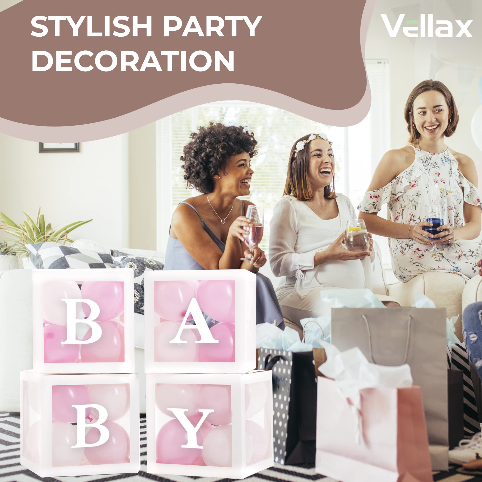 Baby Shower Letter Blocks - 4 Clear Acrylic Boxes & 8 Wooden Letters for Gender Reveal, Nursery Decor, and Newborn Photography Props | Perfect for Baby Shower Decorations, Birthday Parties, and Nursery Room Styling