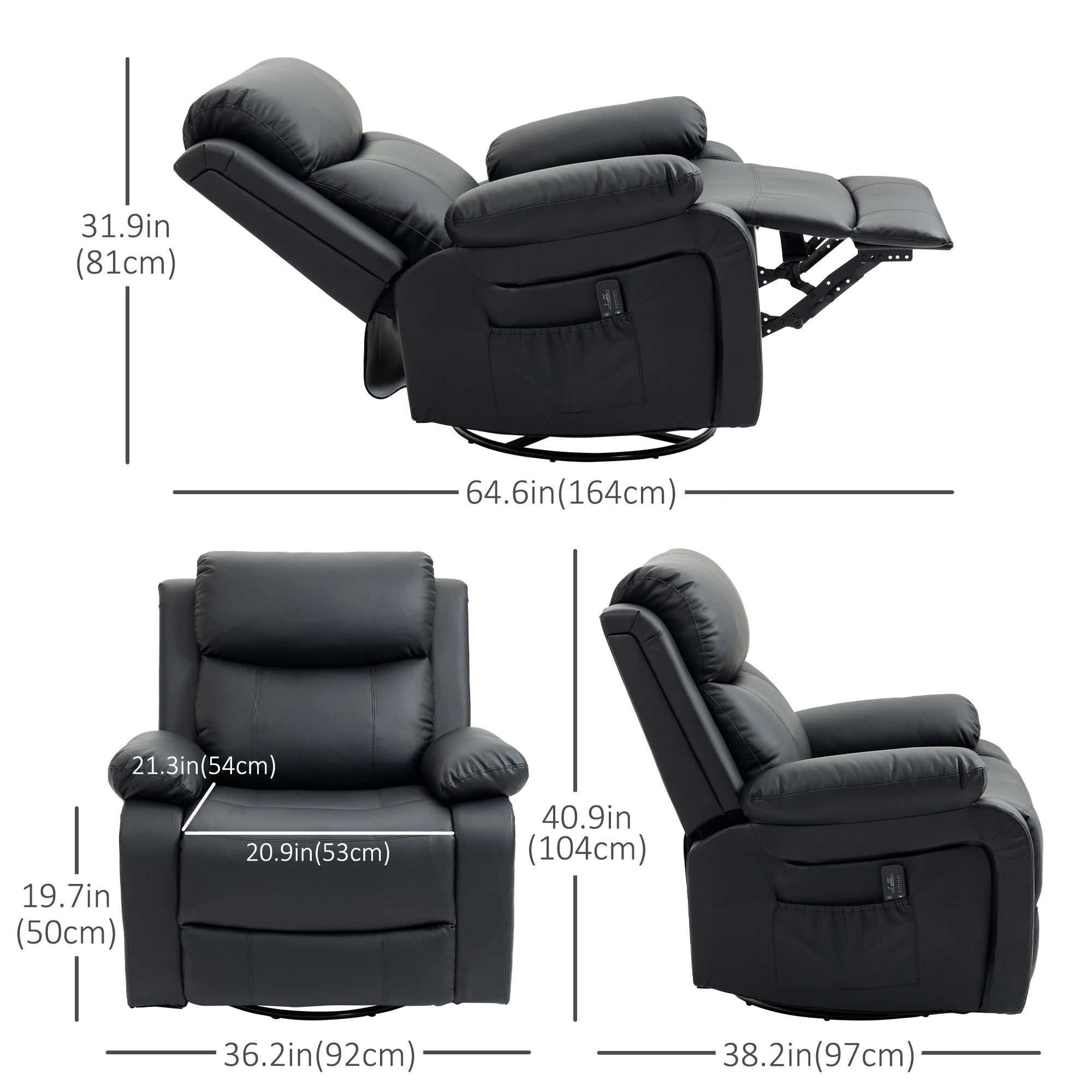 Premium Faux Leather Vibration Massage Reclining Swivel Chair - 3 Color Options for Home, Office & Gaming Relaxation