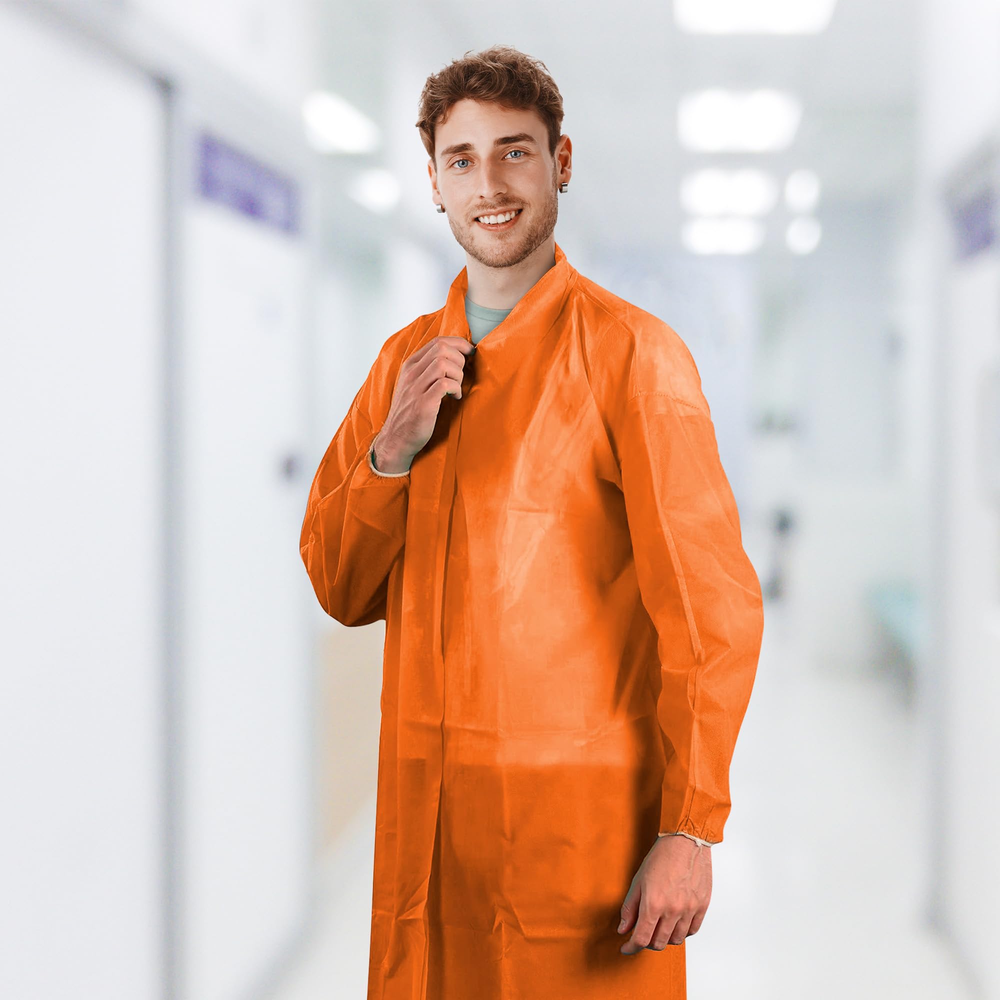 ABC PACK & SUPPLY Orange Disposable Lab Coats for Adults - 3X-Large (Pack of 50) | Polyethylene Coated Polypropylene | Medical Grade | Hook & Loop Closure | No Pockets | Ideal for Laboratories, Cleanrooms & Healthcare Facilities