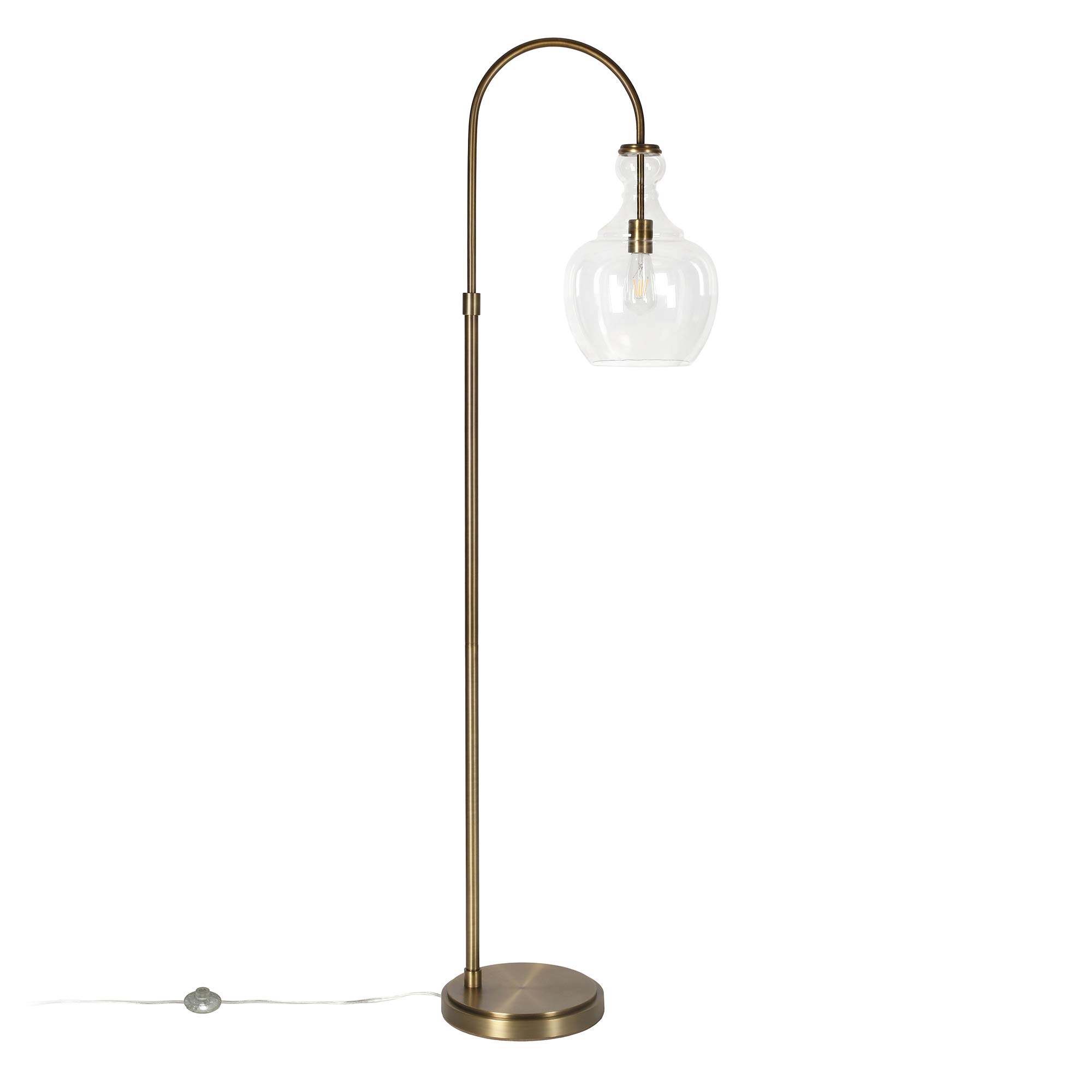 Henn&Hart Arc Floor Lamp with Glass Shade in Brass/Clear - Modern Adjustable Standing Light for Home Office, Bedroom & Living Room - Perfect for Reading, Working & Ambient Lighting