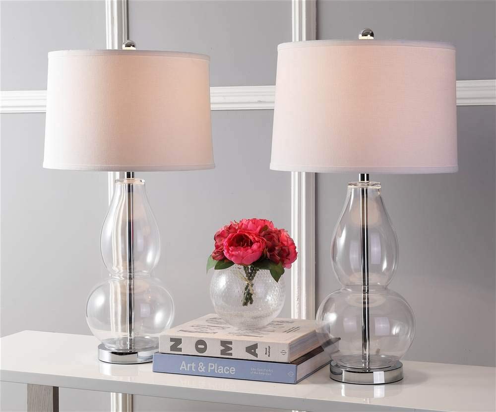 SAFAVIEH Lighting Mercurio Crackle Glass Double Gourd Table Lamp Set of 2 - 29