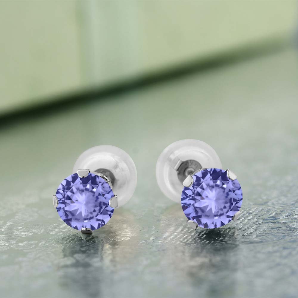 14K White Gold Blue Tanzanite Stud Earrings for Women & Men - 0.92cttw Round 5mm Gemstone Birthstone Jewelry | Perfect Gift for Anniversary, Birthday & Special Occasions