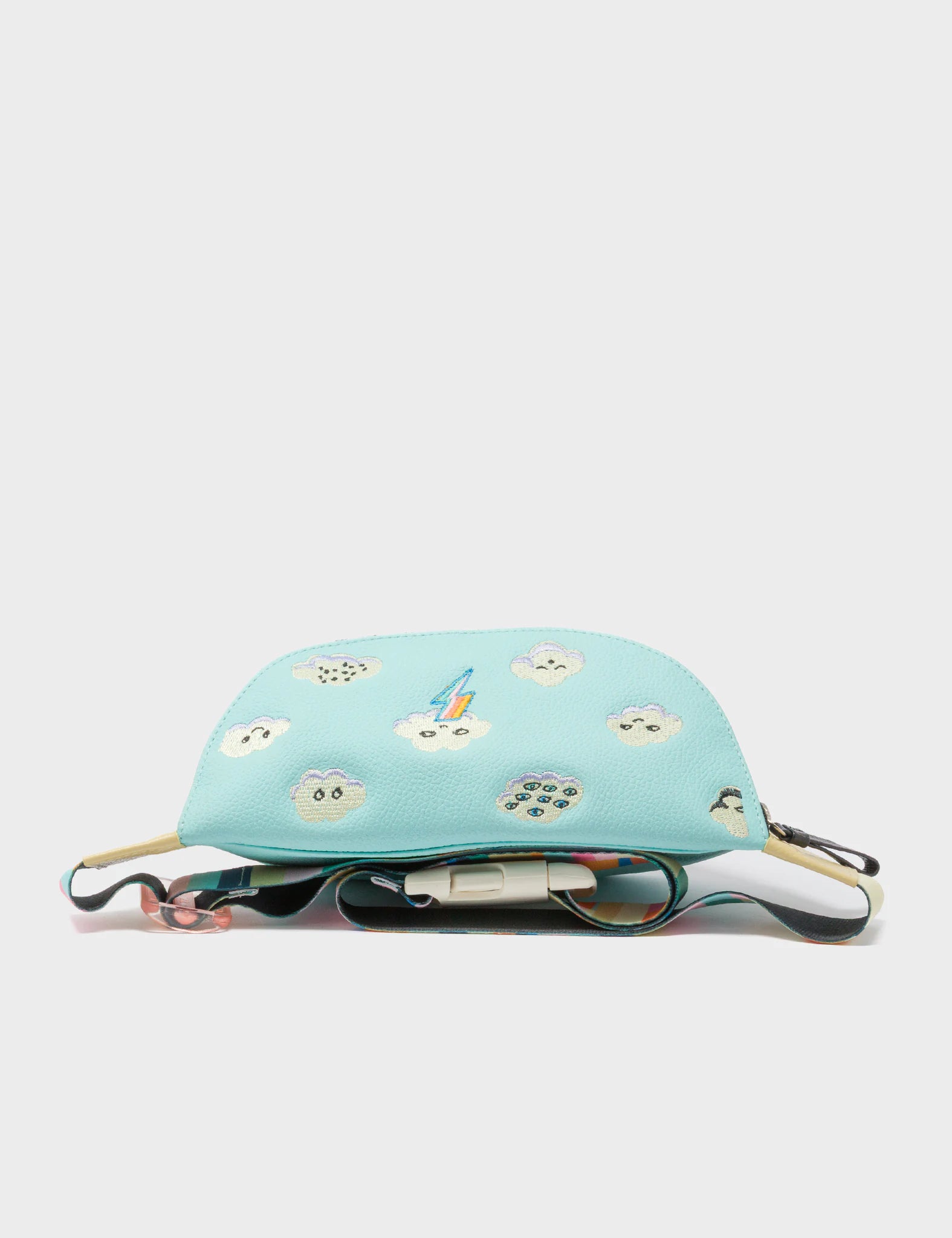 Harold Fanny Pack Cocoon Leather Bag with Happy Clouds Embroidery - Stylish Waist Pack for Travel, Hiking & Everyday Use