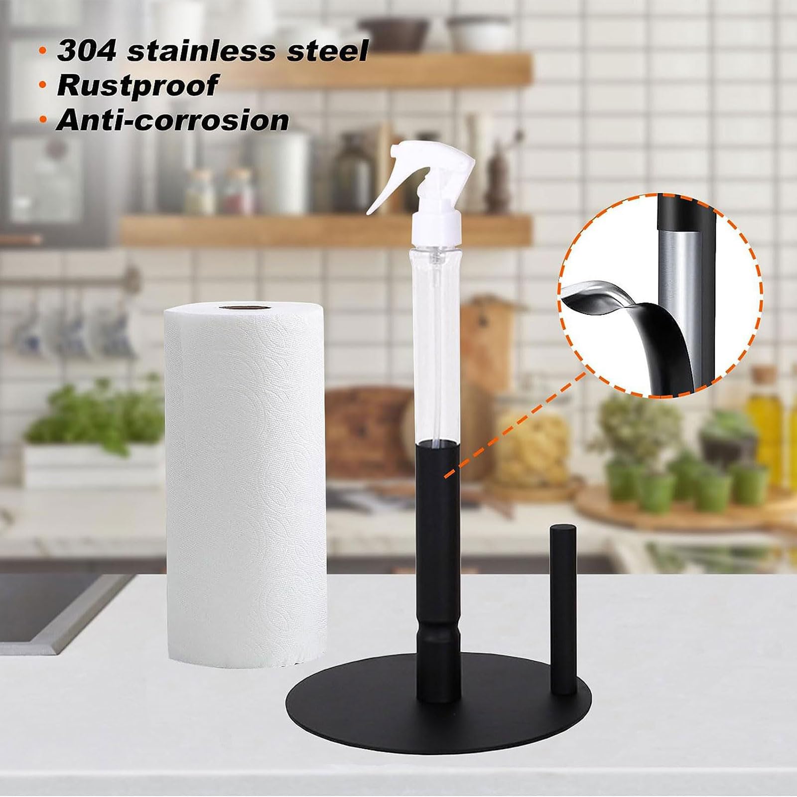 Easy to Install Wall Mount Paper Towel Holder & Bottle Rack - Space Saving Kitchen Organizer for Countertop or Cabinet (Perfect for Small Kitchens & RVs)