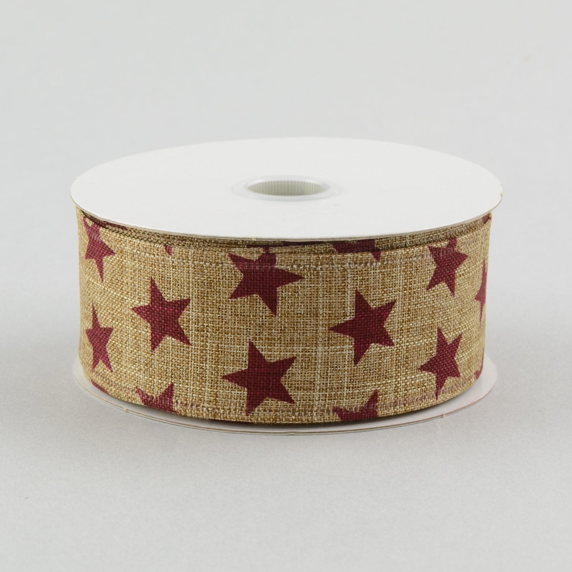 1.5 Inch Natural Canvas Star Ribbon - Burgundy Red Craft Ribbon (10 Yards) for Gift Wrapping, DIY Crafts, Wedding Decorations and Holiday Bows