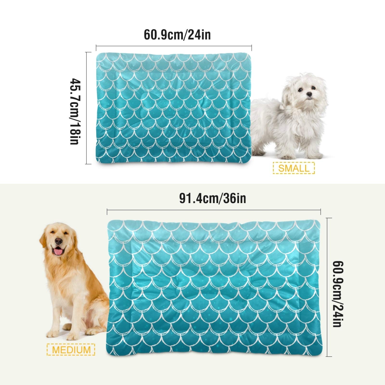 **Blue Mermaid Scale Pet Bed - Ultra Soft Rectangle Dog & Cat Bed for Small to Medium Pets, 24x18 Inch, Calming Comfort for Anxiety Relief - Perfect for Crates, Living Rooms & Bedrooms**