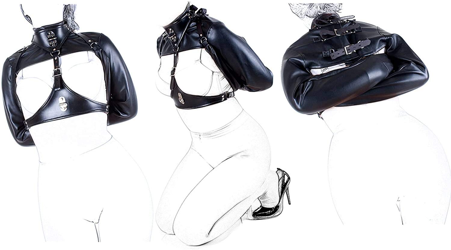 SXOVO Leather Bondage Straps for Wrists & Chest - Adjustable SM Fetish Restraint System - Black BDSM Toy for Couples Play & Role Scenes