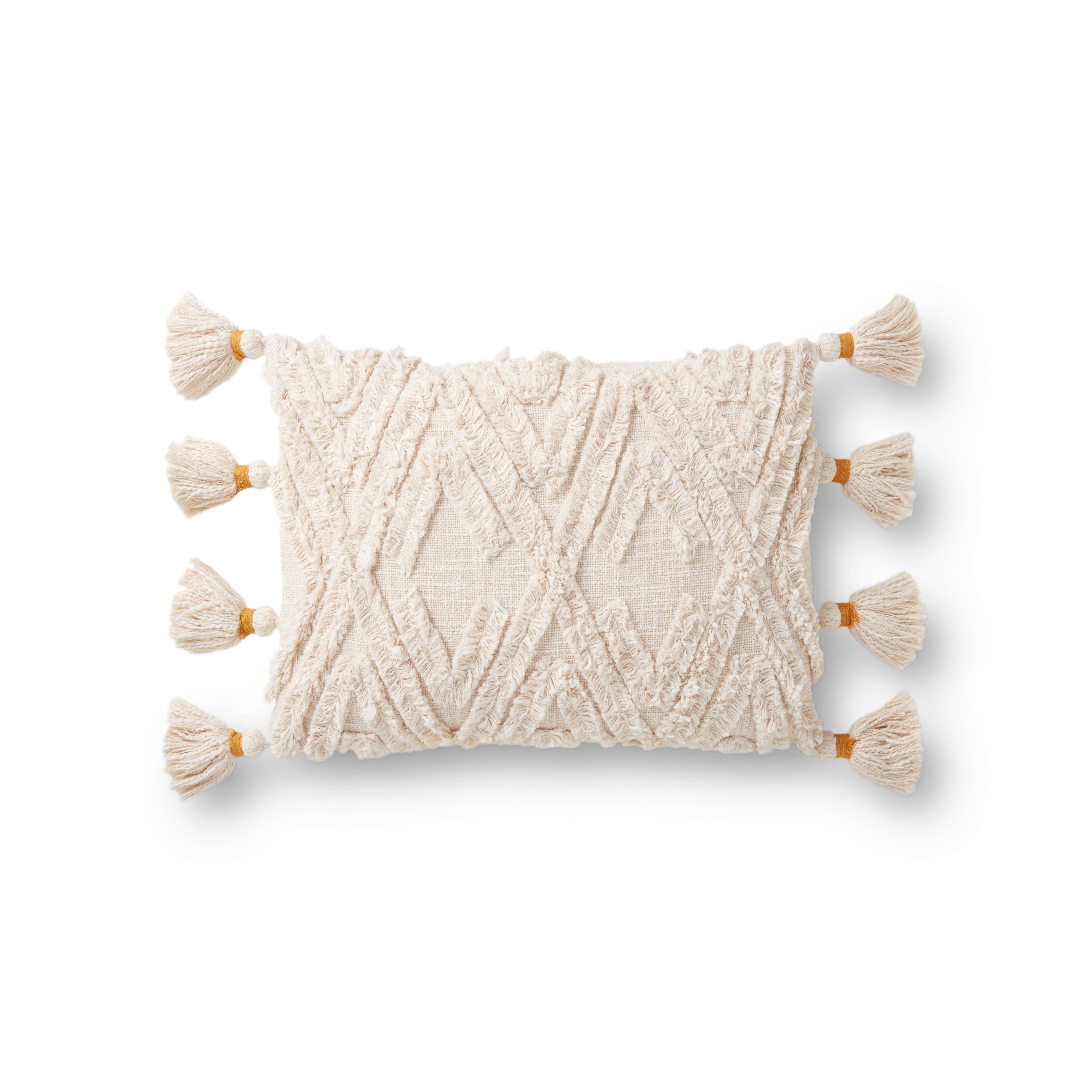 Magnolia Home by Joanna Gaines x Loloi Decorative Throw Pillow - Cream & Gold Accent - Perfect for Living Room Sofa, Bedroom Decor & Cozy Home Styling