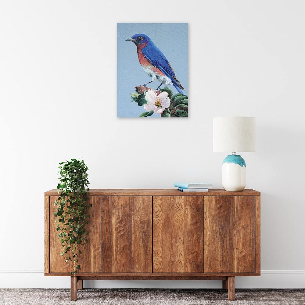 Eastern Bluebird Fine Art Canvas Wall Decor by Artist Carol J Rupp - Ready to Hang 21x28 Inch - Perfect for Living Room, Bedroom, Office & More - Nature Inspired Home Decor for Relaxing Spaces