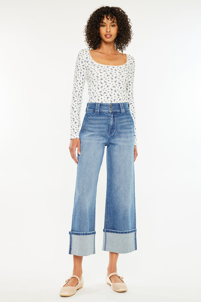 90s Vintage High Waist Cropped Wide Leg Jeans for Women - Retro Denim Pants for Casual Outfits & Streetwear Fashion