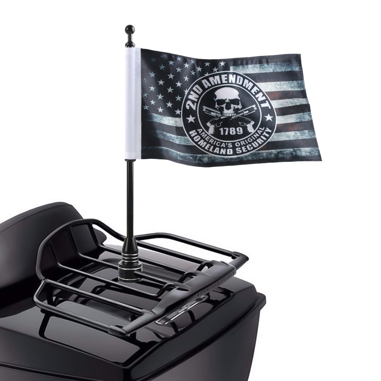 Vintage Skull American Flag with Black Motorcycle Flag Mount – Fits 1/2